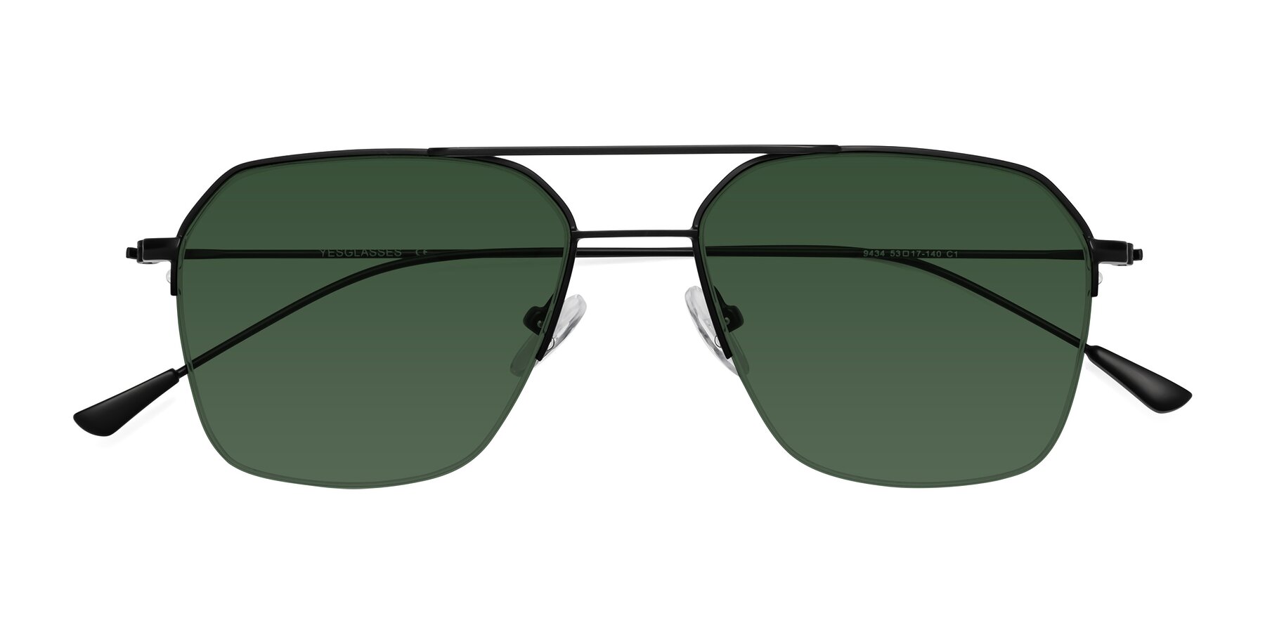 Folded Front of Largo in Matte Black with Green Tinted Lenses