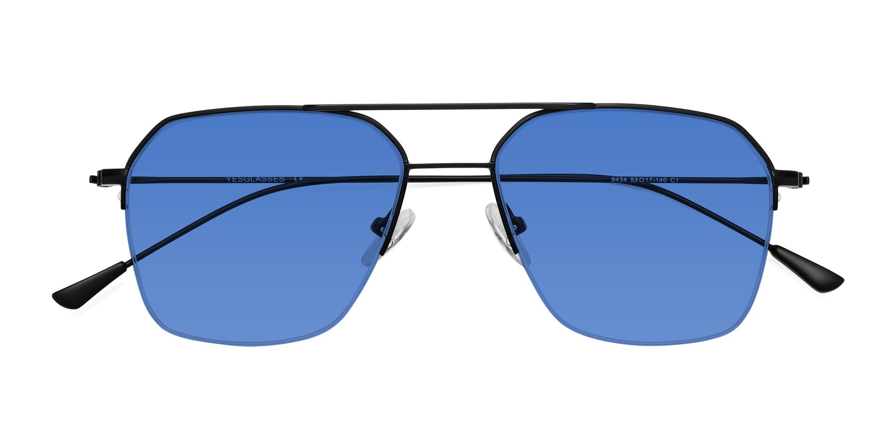 Folded Front of Largo in Matte Black with Blue Tinted Lenses