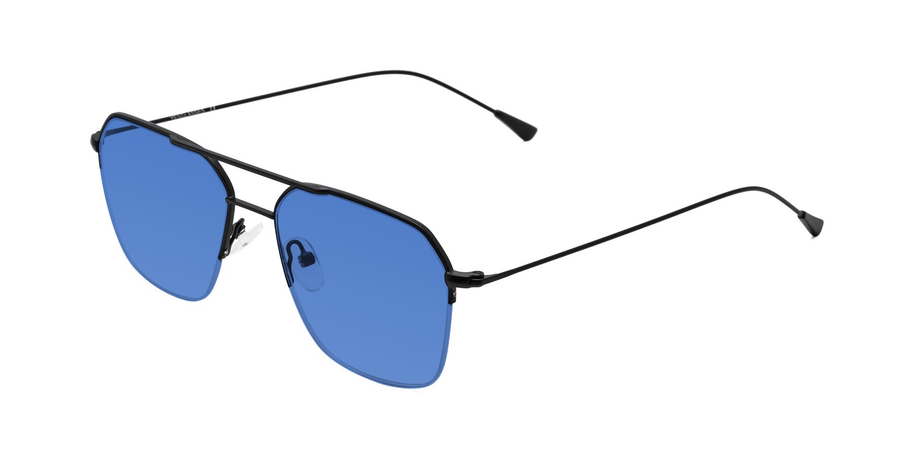Angle of Largo in Matte Black with Blue Tinted Lenses