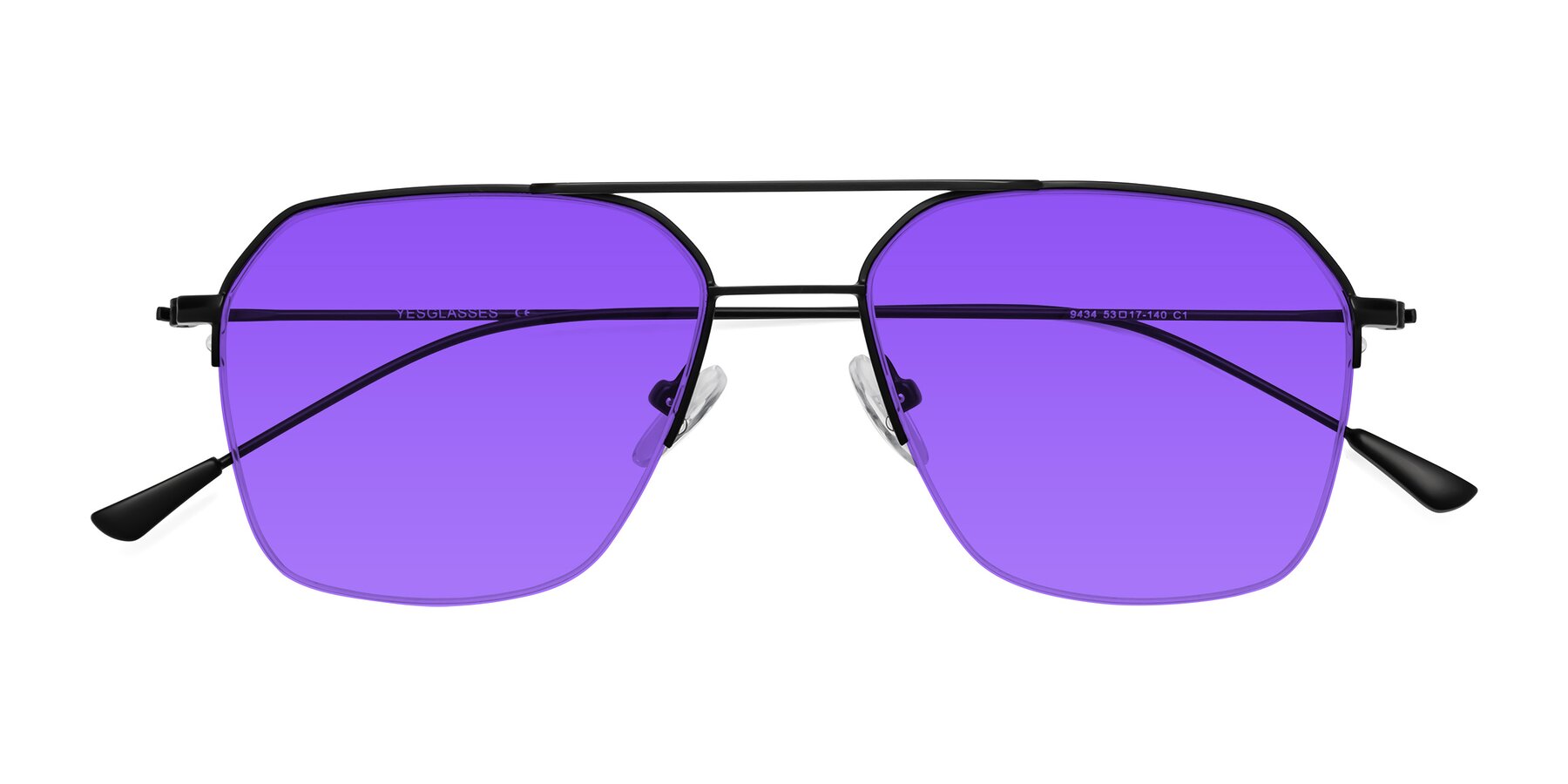 Folded Front of Largo in Matte Black with Purple Tinted Lenses