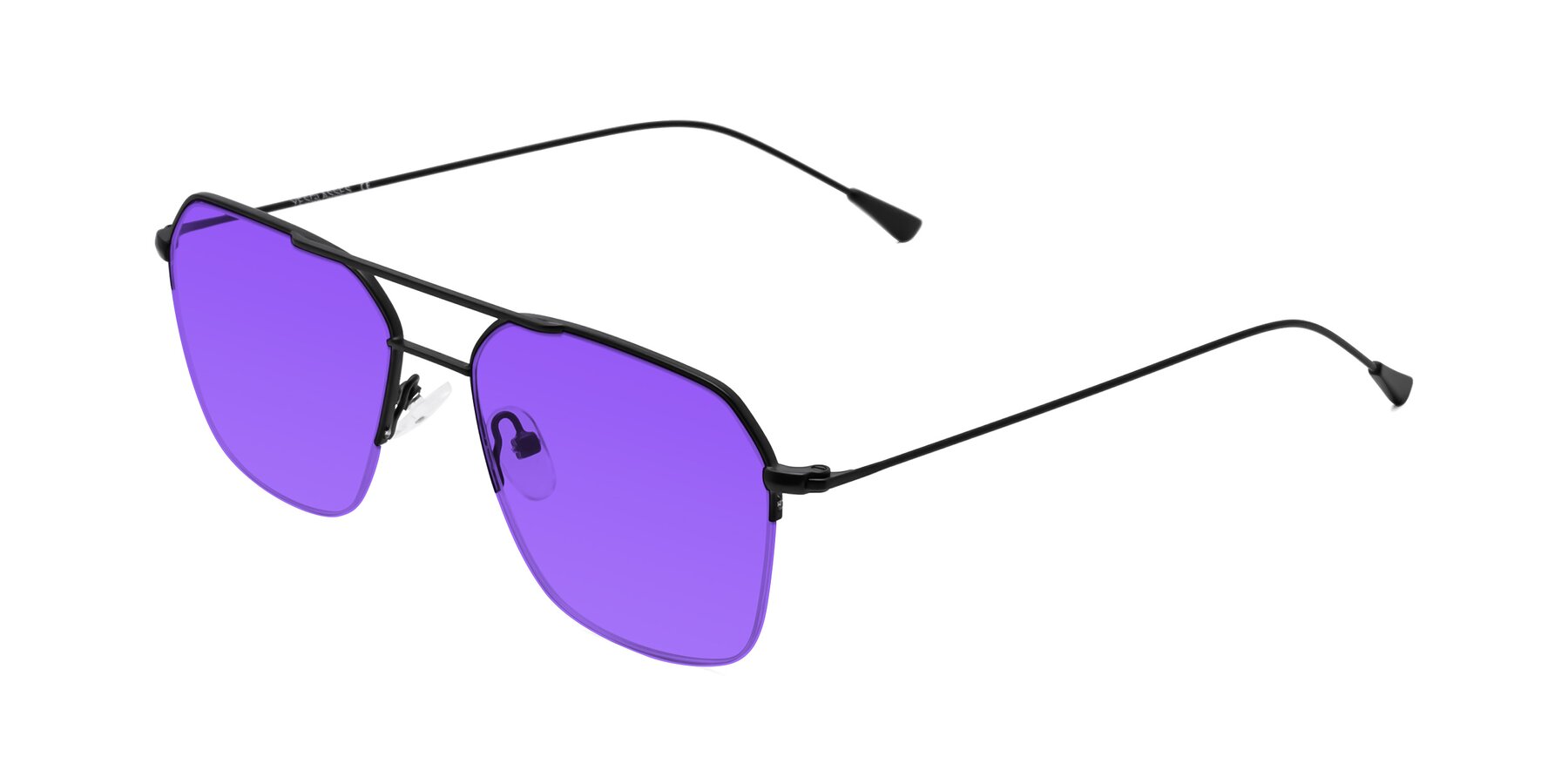 Angle of Largo in Matte Black with Purple Tinted Lenses