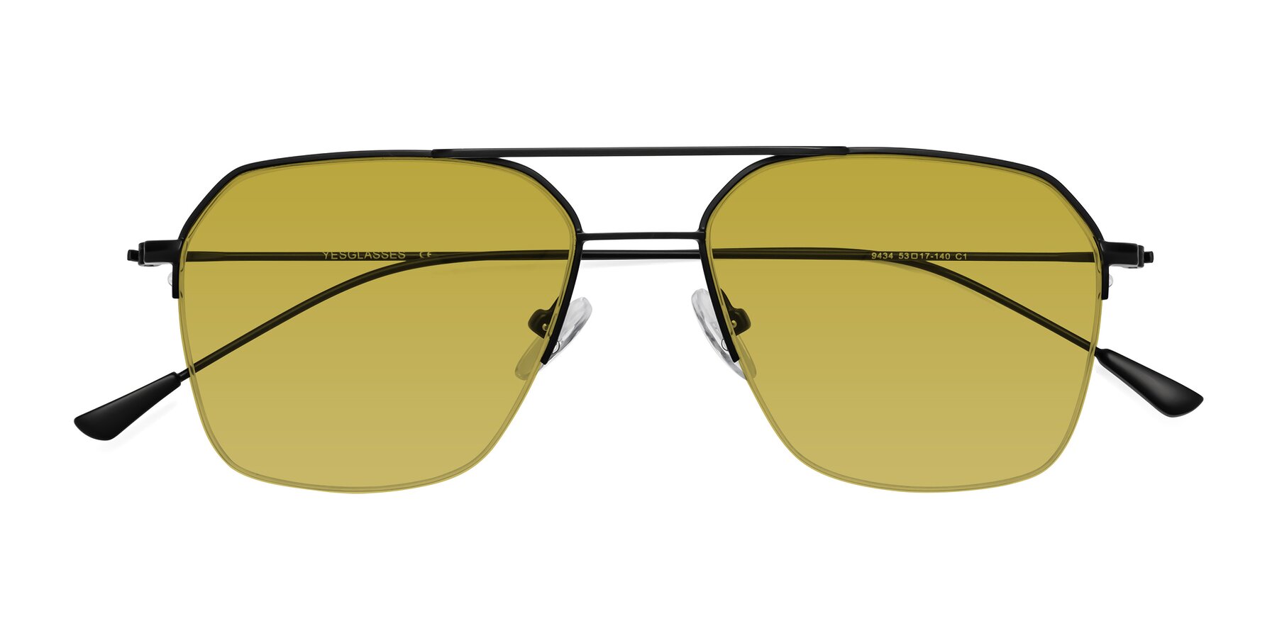 Matte Black Grandpa Geometric Semi-Rimless Tinted Sunglasses with Champagne Sunwear Lenses - Largo