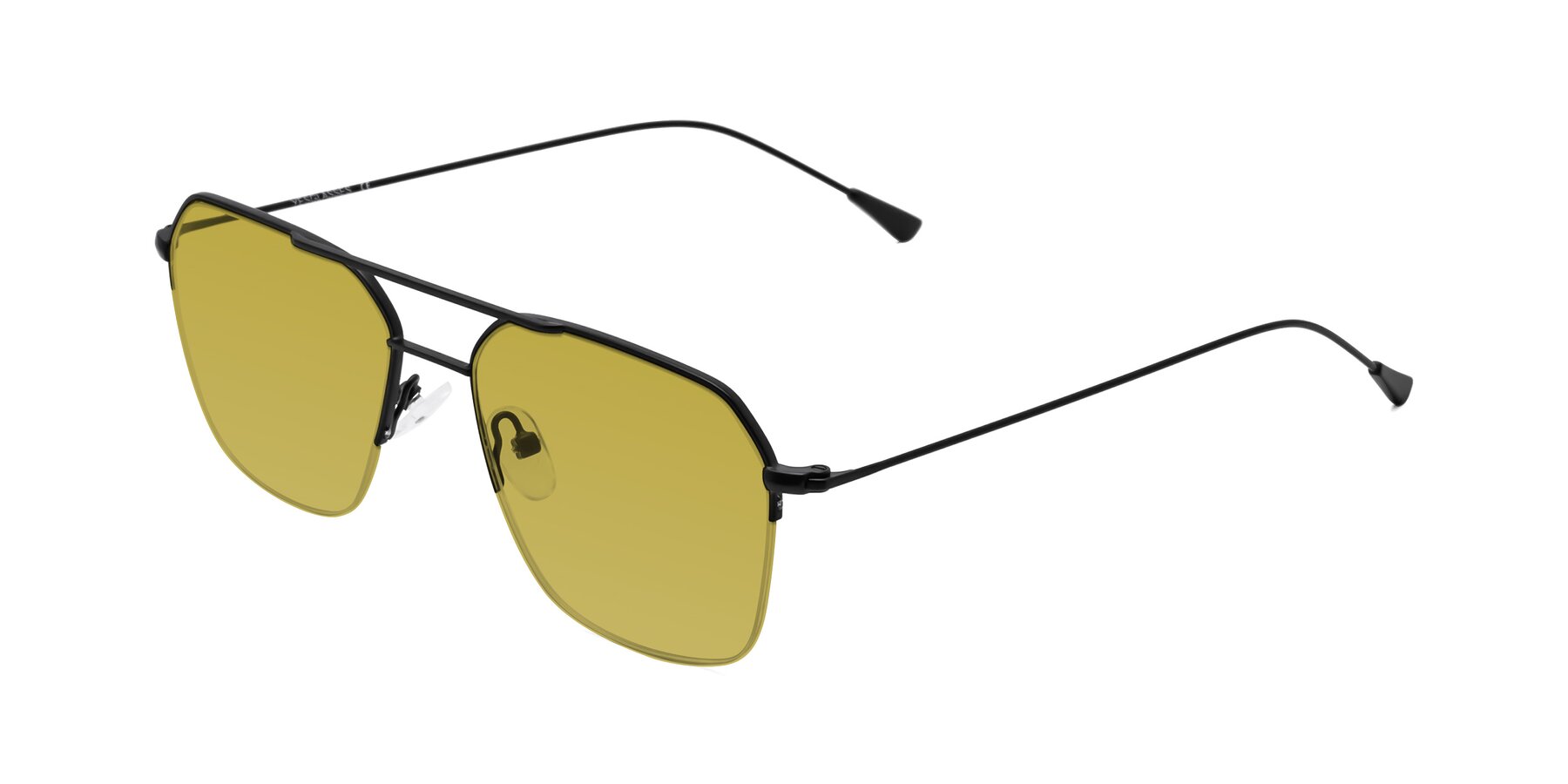 Matte Black Grandpa Geometric Semi-Rimless Tinted Sunglasses with Champagne Sunwear Lenses - Largo