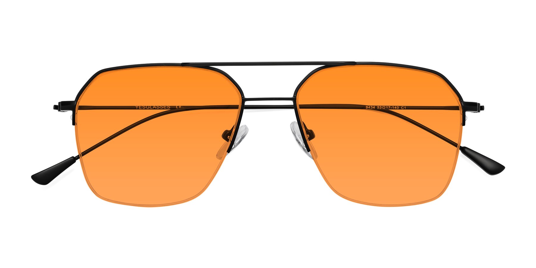 Folded Front of 9434 in Matte Black with Orange Tinted Lenses
