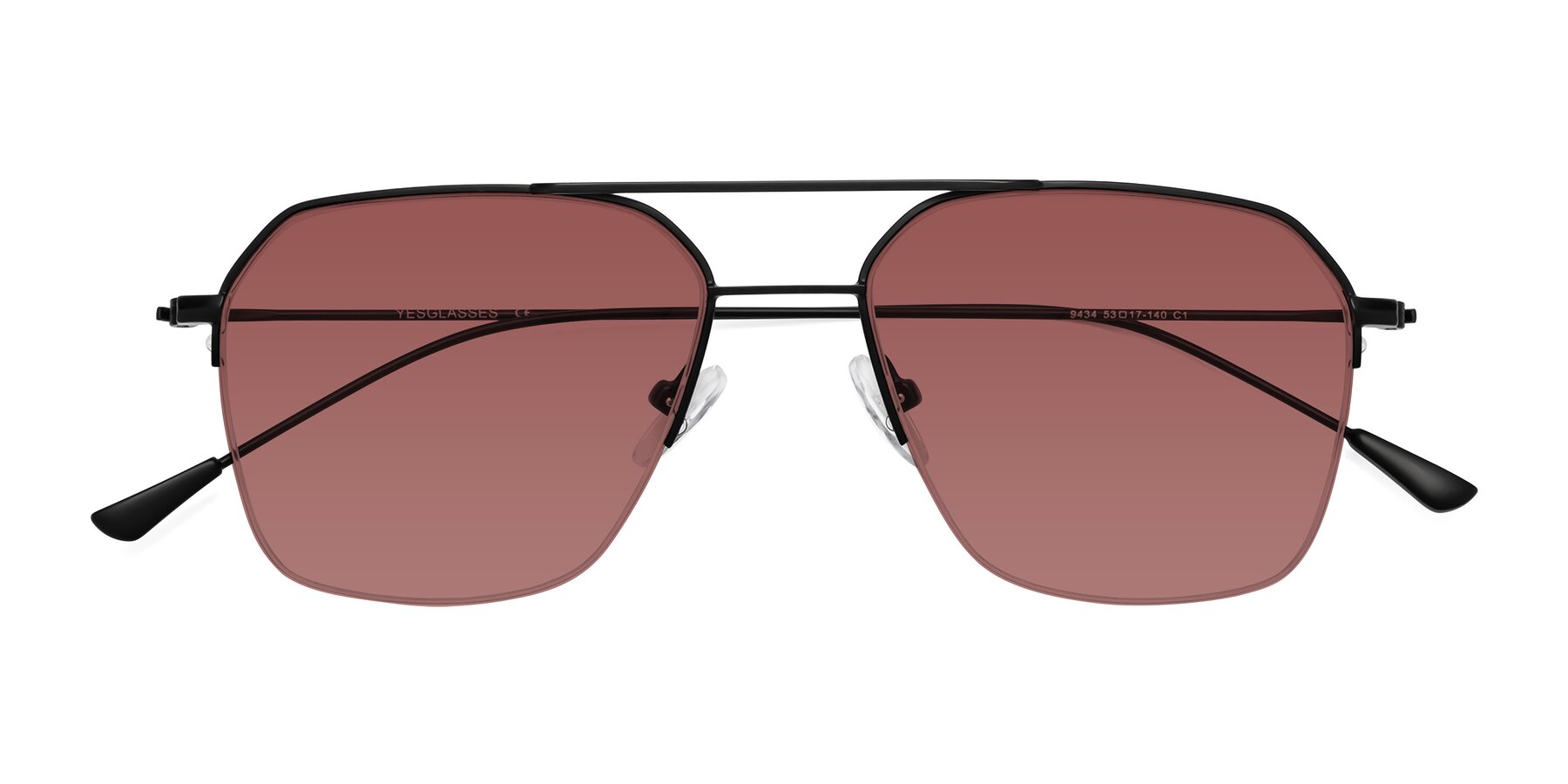 Folded Front of Largo in Matte Black with Garnet Tinted Lenses