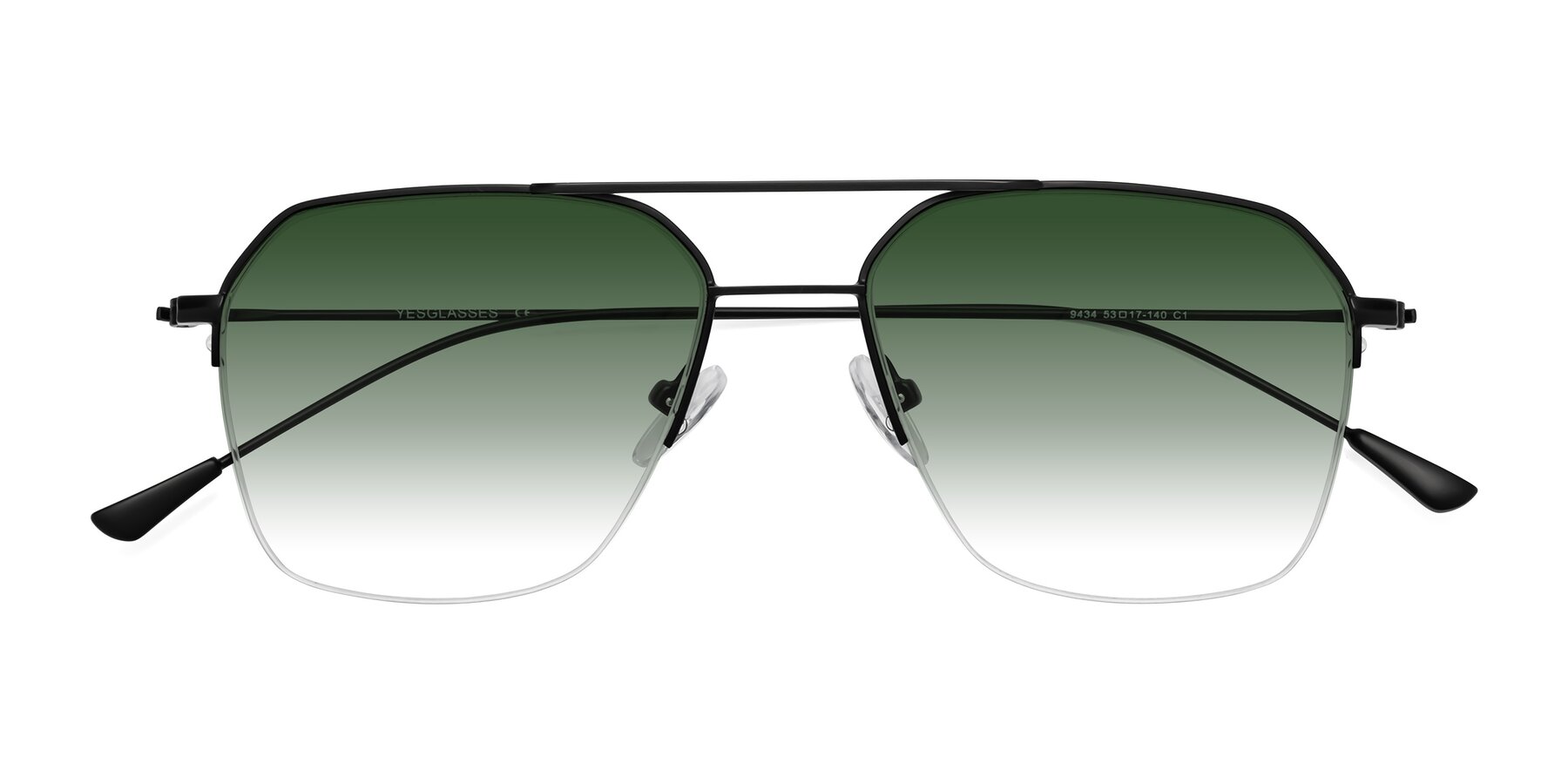 Folded Front of Largo in Matte Black with Green Gradient Lenses