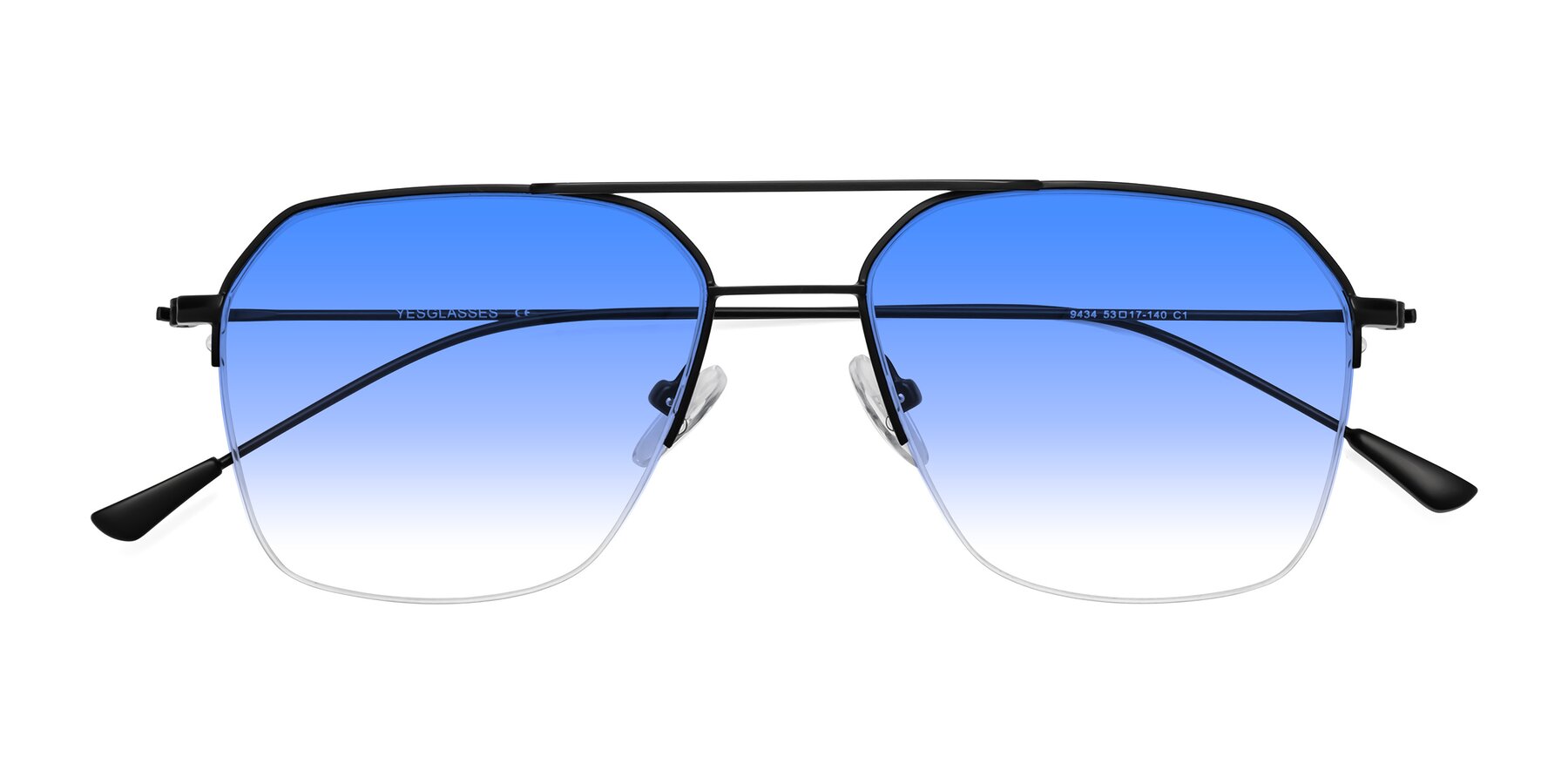 Folded Front of Largo in Matte Black with Blue Gradient Lenses