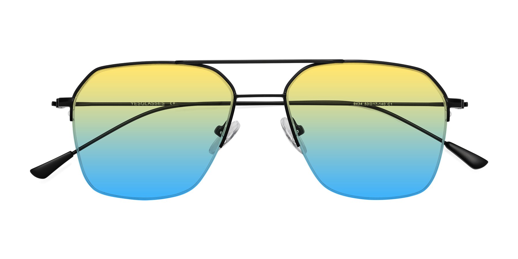 Folded Front of Largo in Matte Black with Yellow / Blue Gradient Lenses