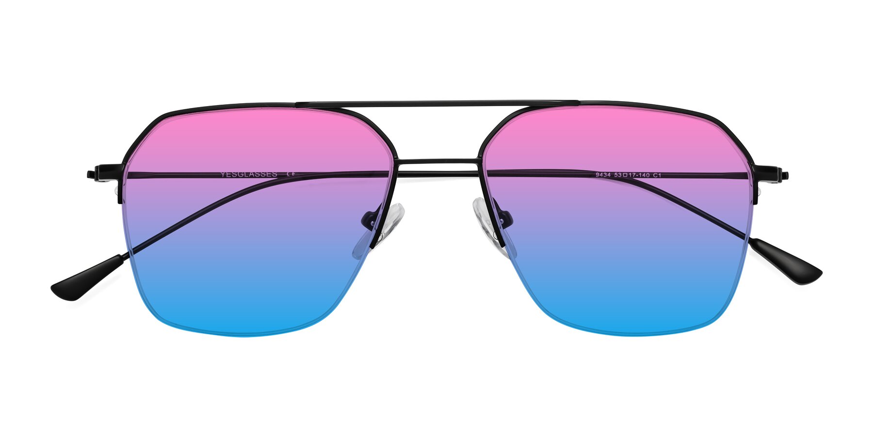 Folded Front of Largo in Matte Black with Pink / Blue Gradient Lenses