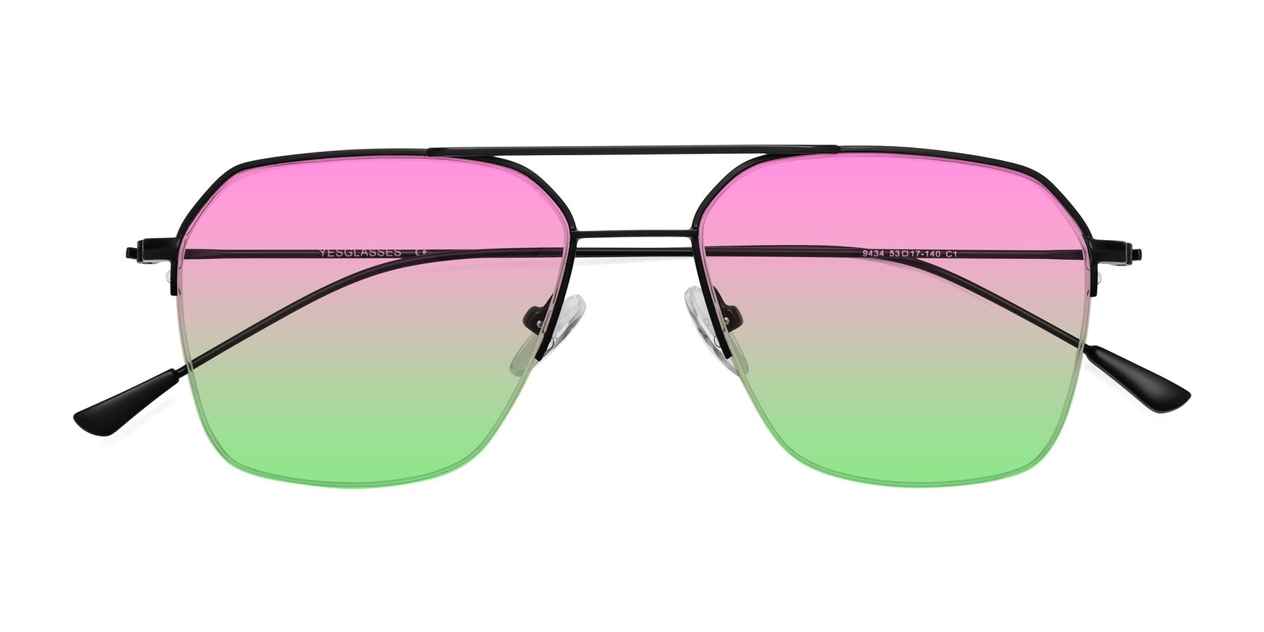Folded Front of Largo in Matte Black with Pink / Green Gradient Lenses