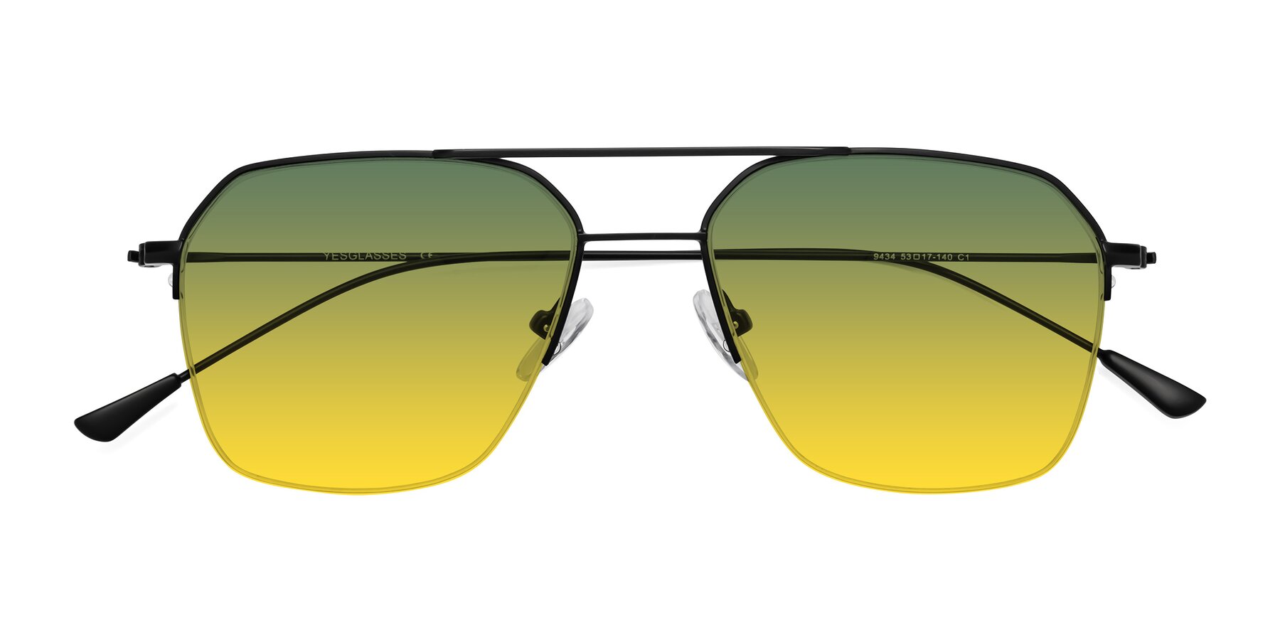 Folded Front of Largo in Matte Black with Green / Yellow Gradient Lenses