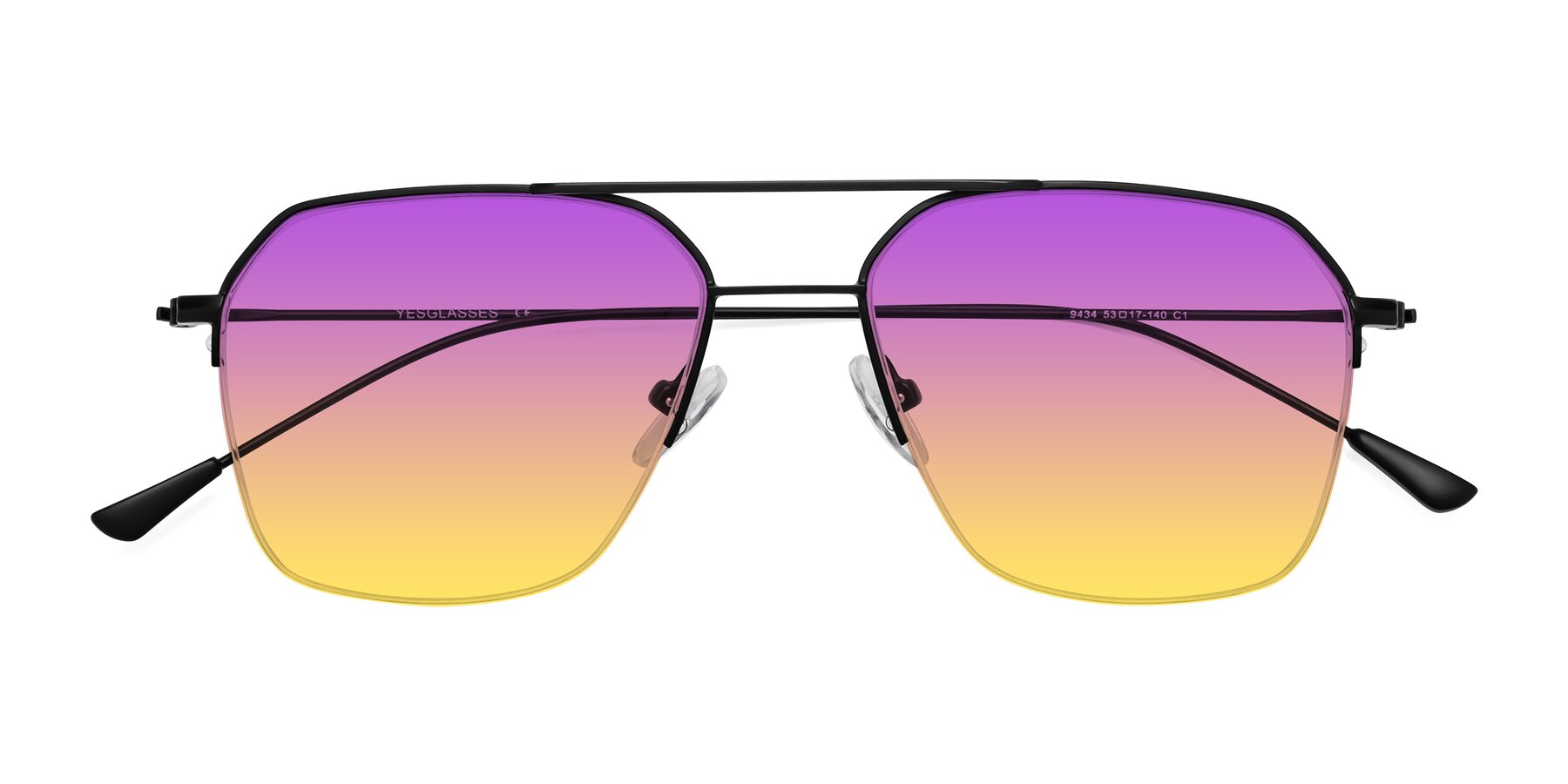 Folded Front of Largo in Matte Black with Purple / Yellow Gradient Lenses