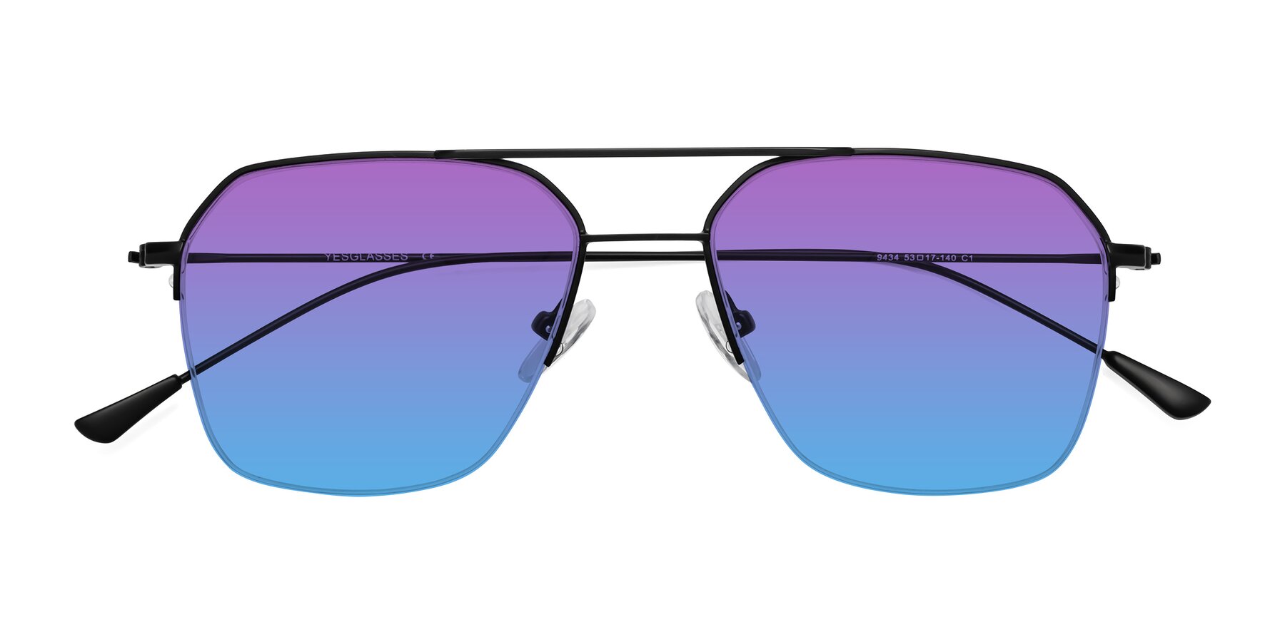 Folded Front of Largo in Matte Black with Purple / Blue Gradient Lenses