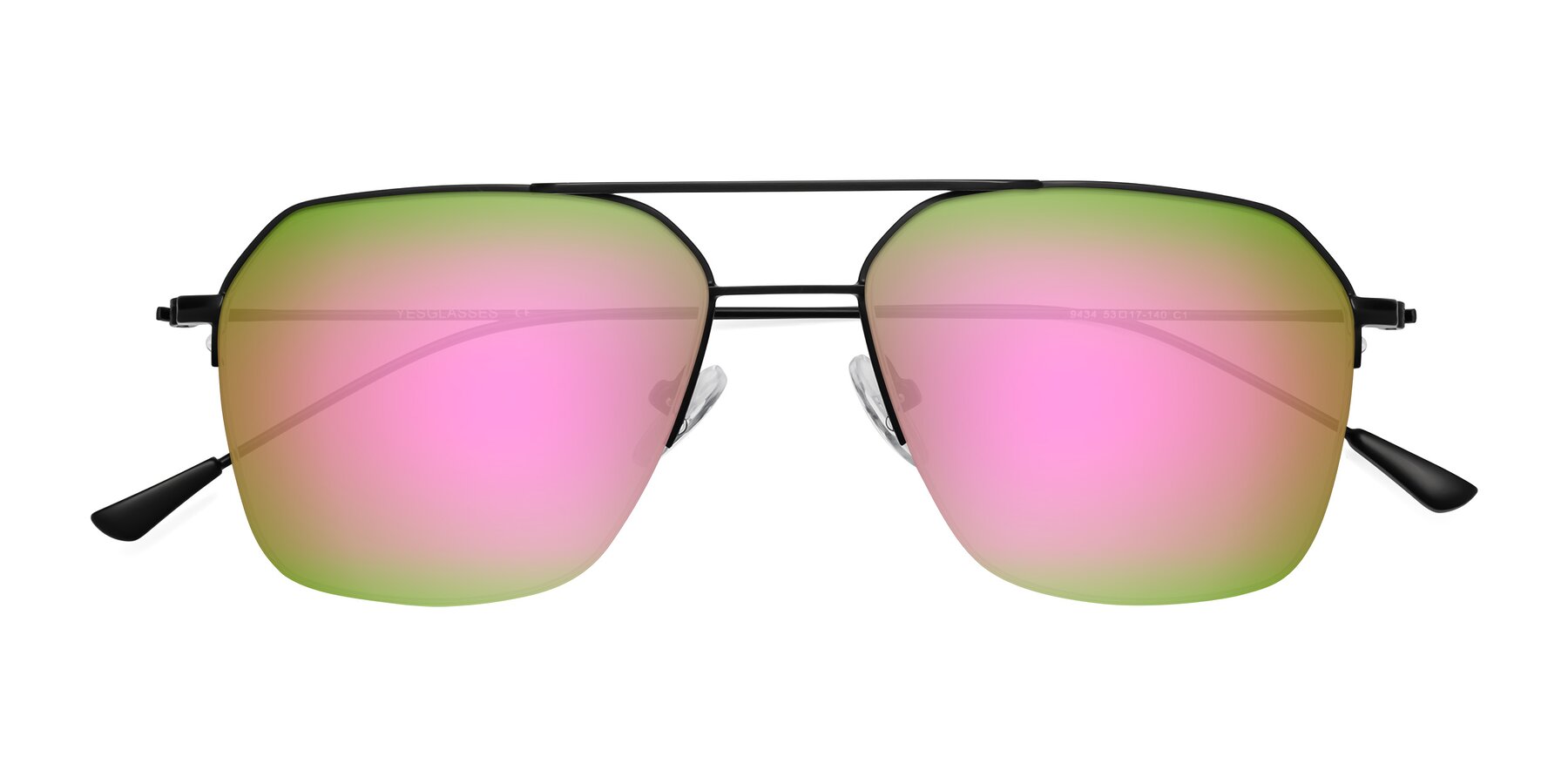 Folded Front of Largo in Matte Black with Pink Mirrored Lenses