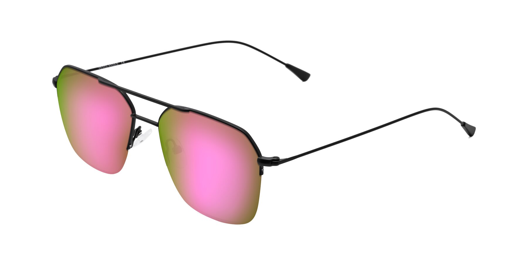 Angle of Largo in Matte Black with Pink Mirrored Lenses