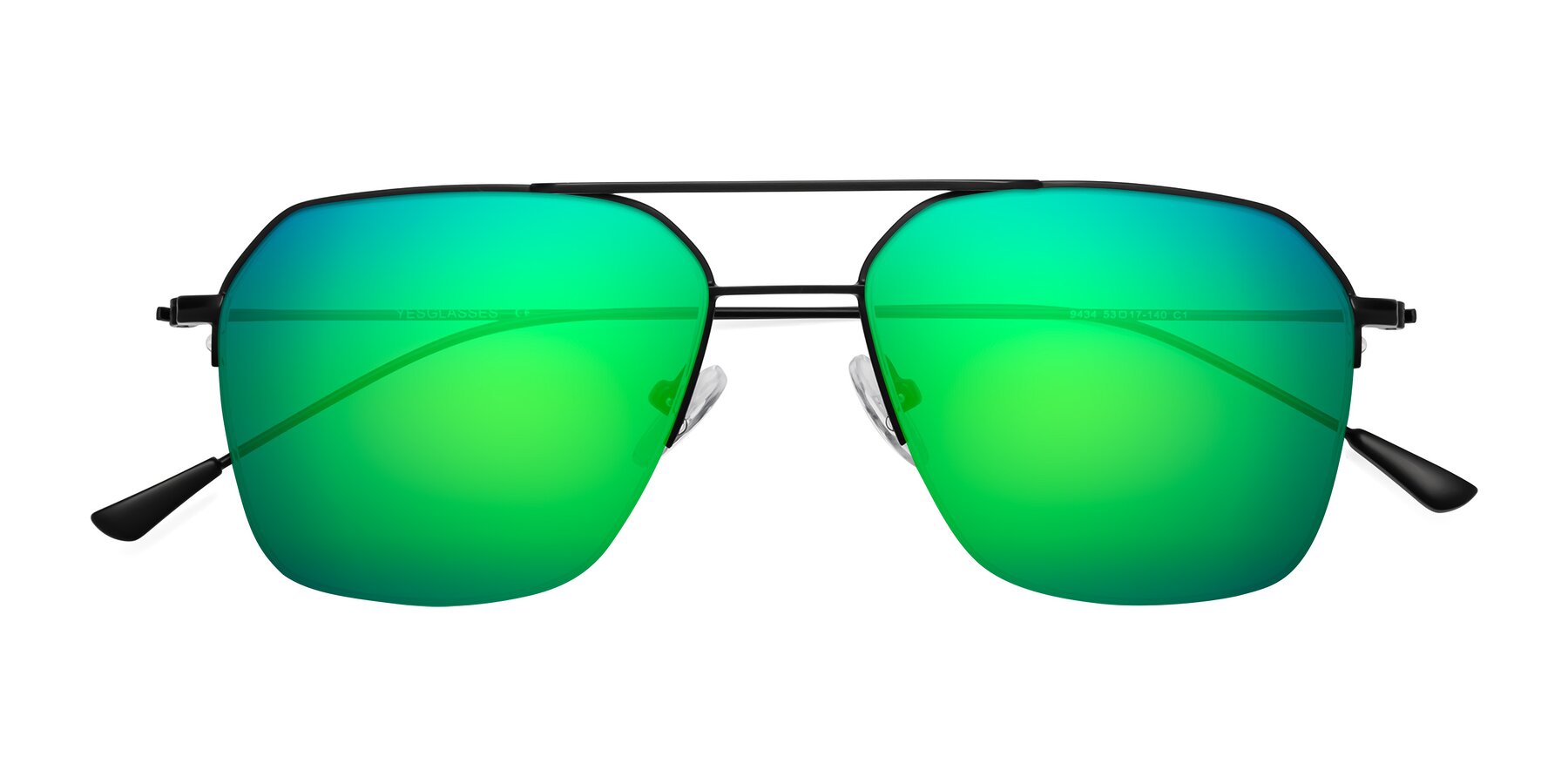 Folded Front of Largo in Matte Black with Green Mirrored Lenses