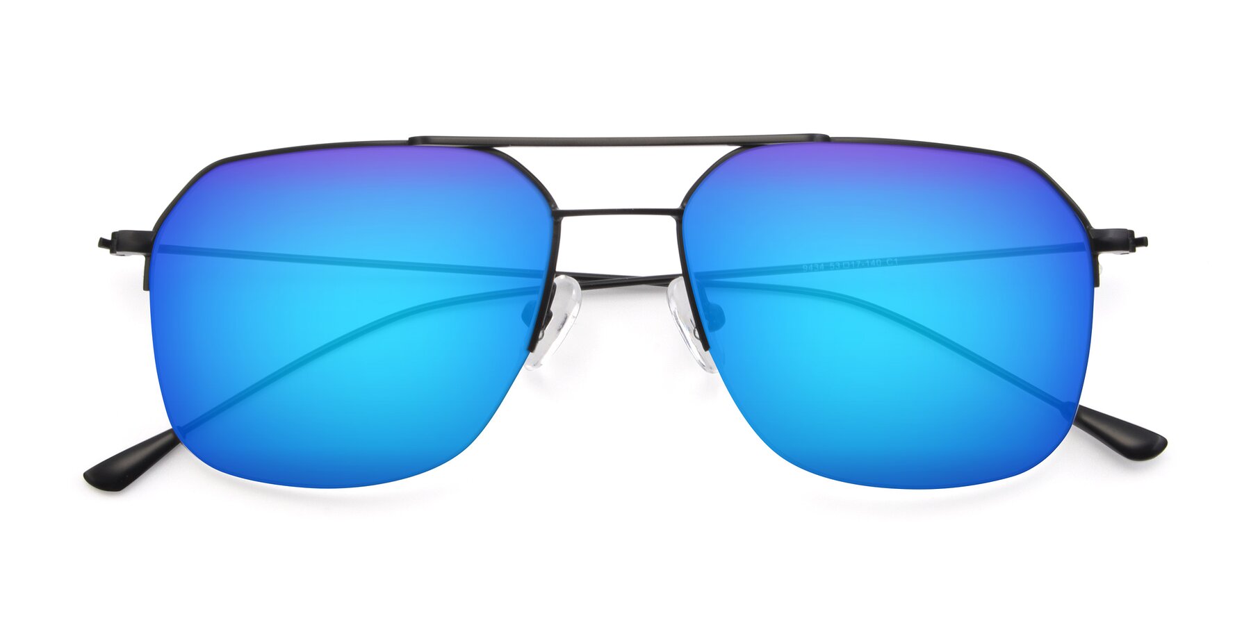 Folded Front of 9434 in Matte Black with Blue Mirrored Lenses