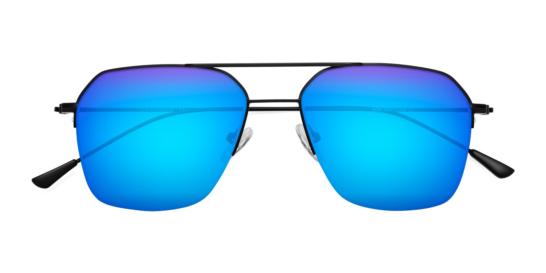 Folded Front of Largo in Matte Black with Blue Mirrored Lenses
