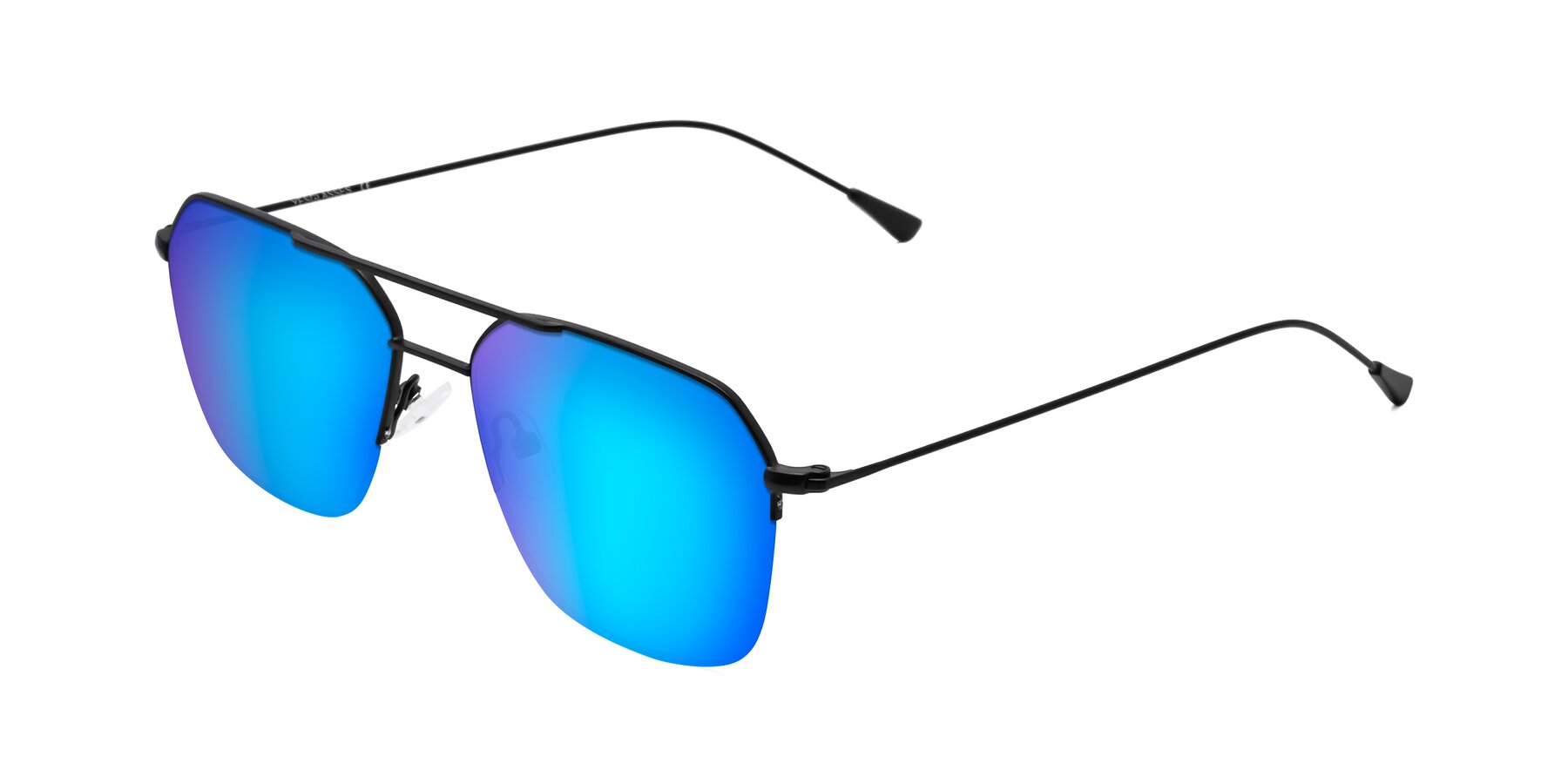 Angle of Largo in Matte Black with Blue Mirrored Lenses