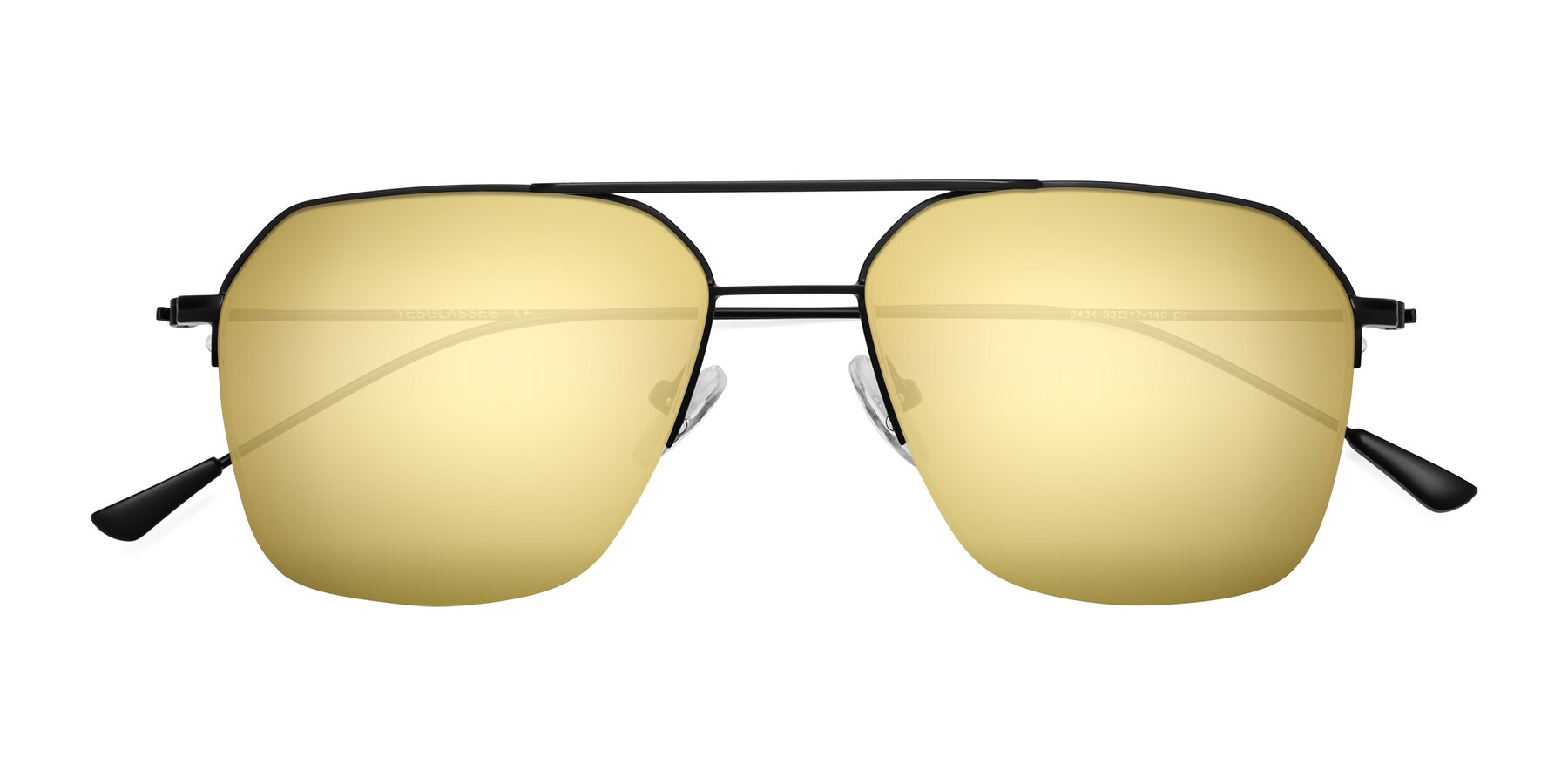 Folded Front of Largo in Matte Black with Gold Mirrored Lenses