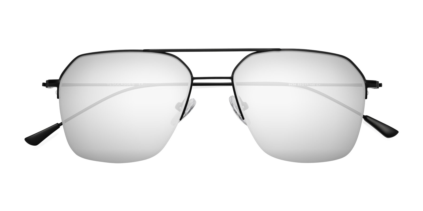 Folded Front of Largo in Matte Black with Silver Mirrored Lenses