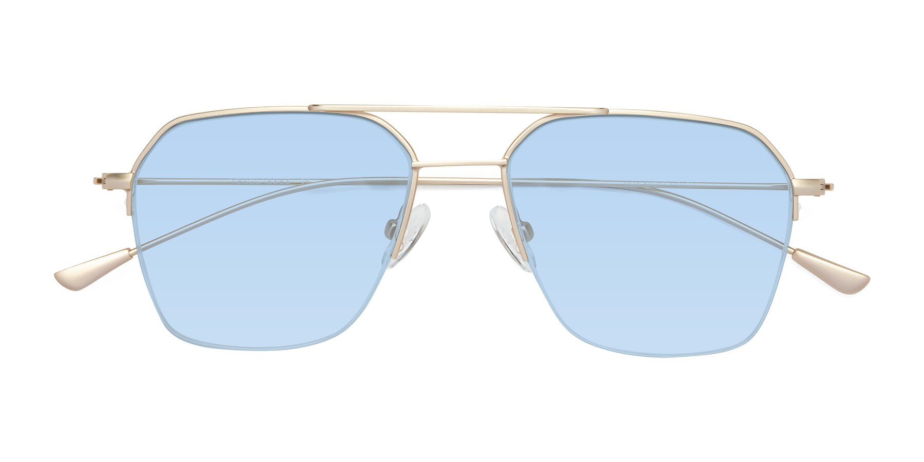 Folded Front of Largo in Jet Gold with Light Blue Tinted Lenses