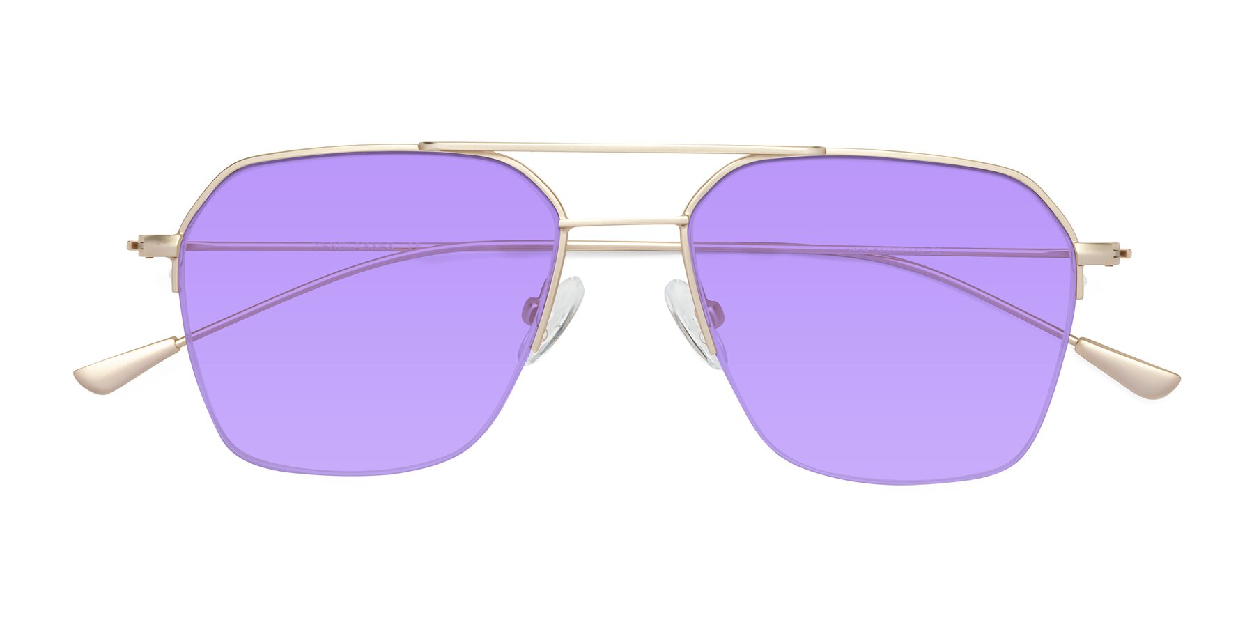 Folded Front of Largo in Jet Gold with Medium Purple Tinted Lenses