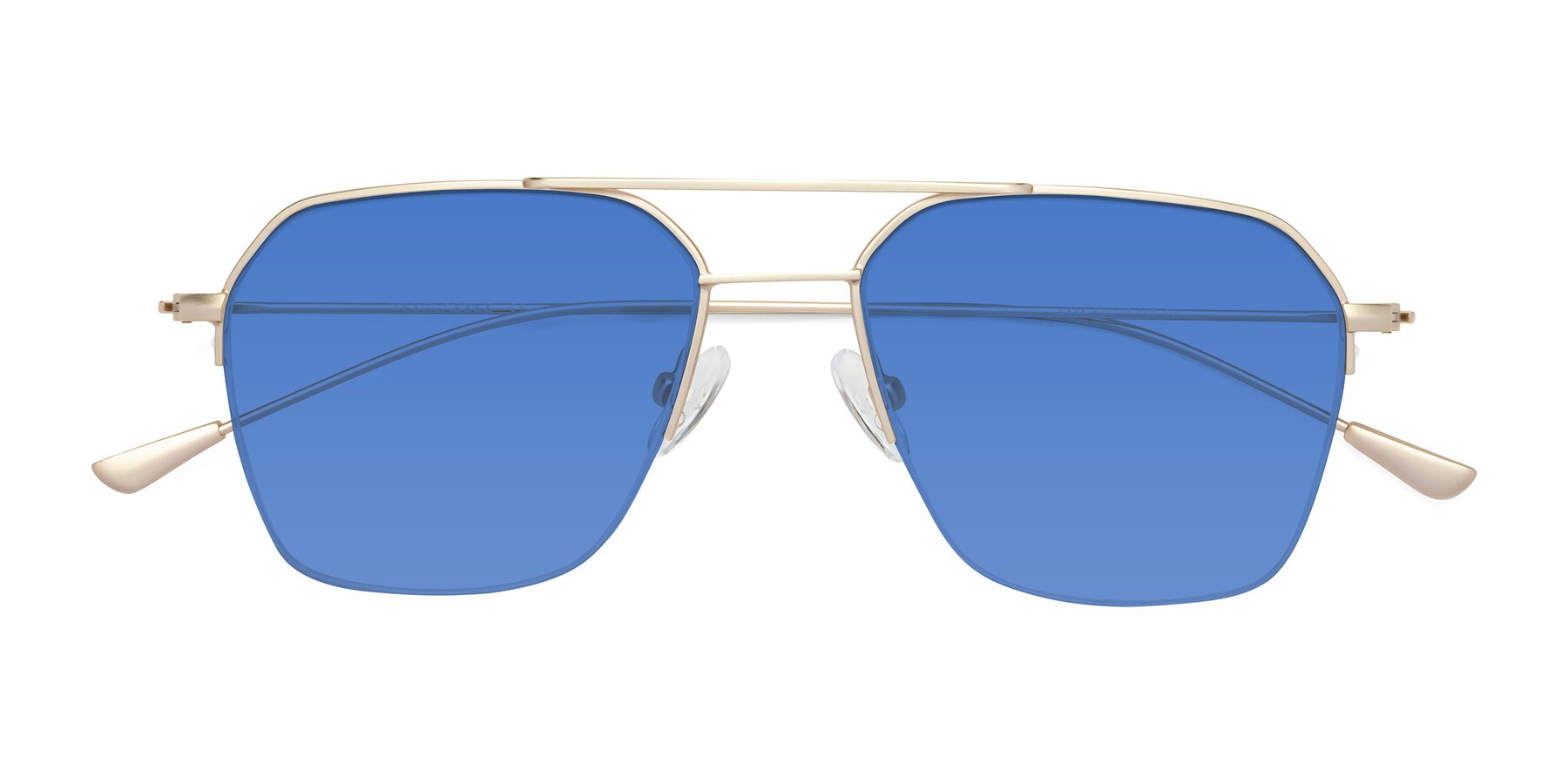 Folded Front of Largo in Jet Gold with Blue Tinted Lenses
