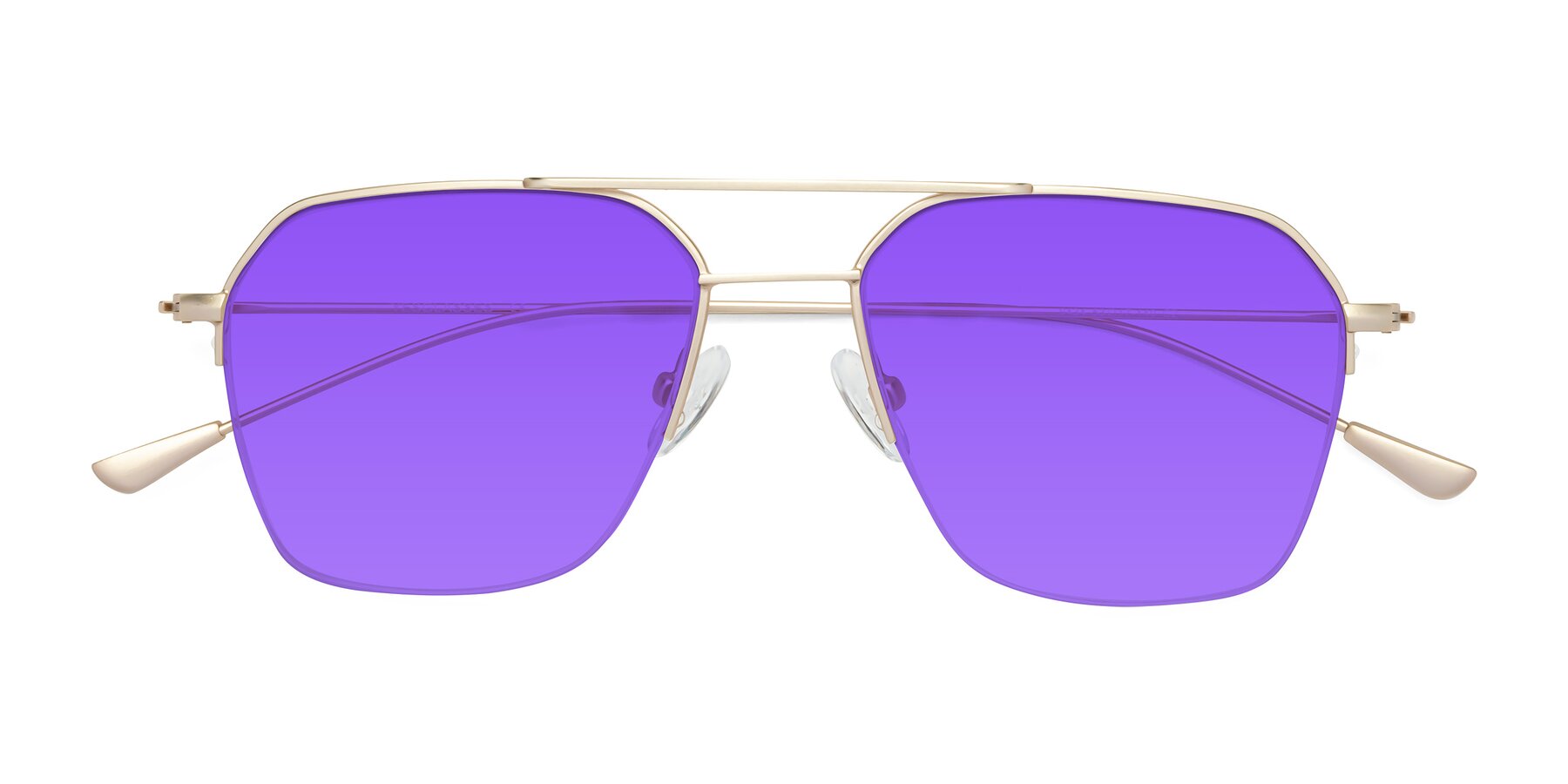 Folded Front of Largo in Jet Gold with Purple Tinted Lenses