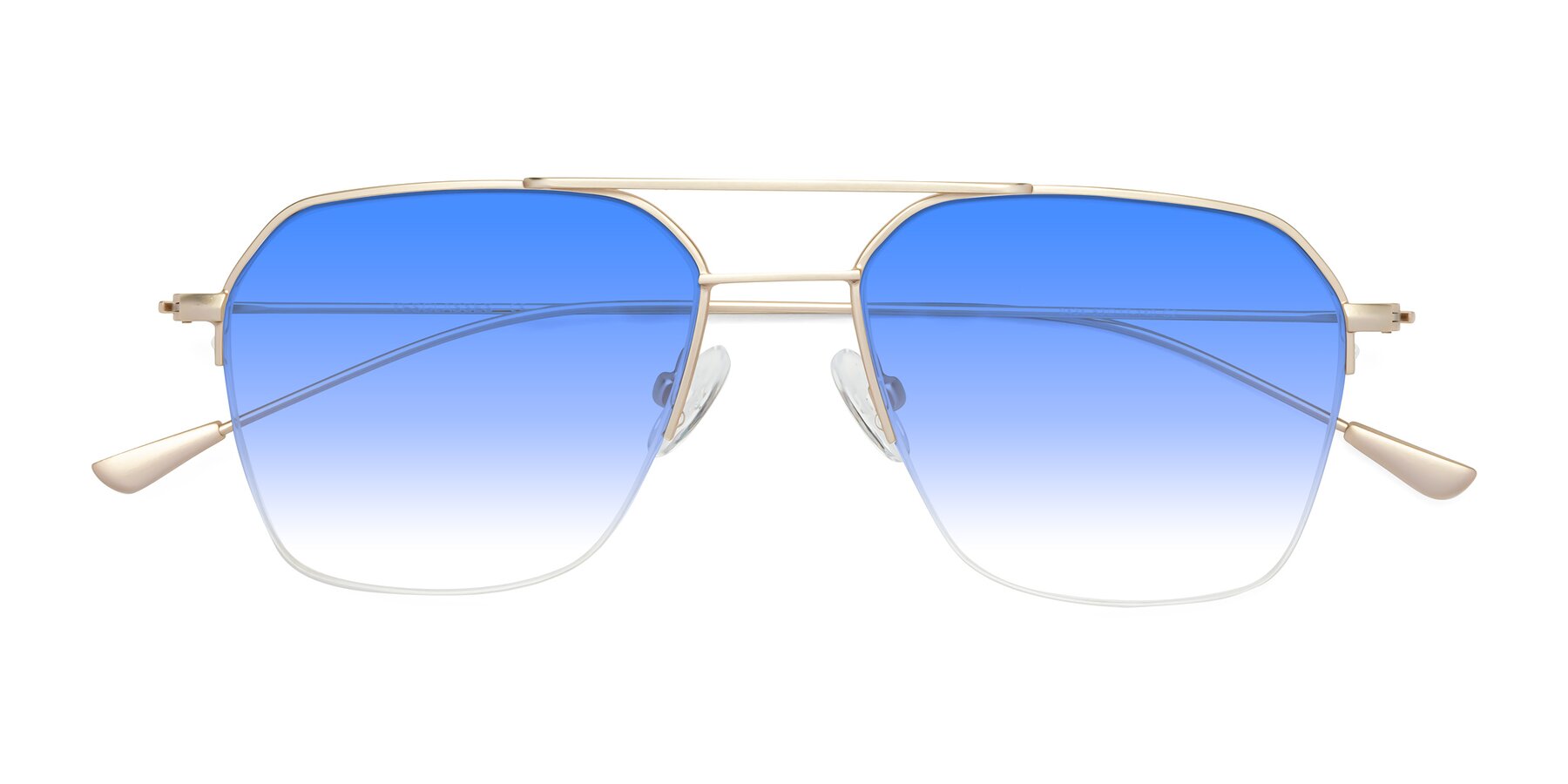 Folded Front of Largo in Jet Gold with Blue Gradient Lenses