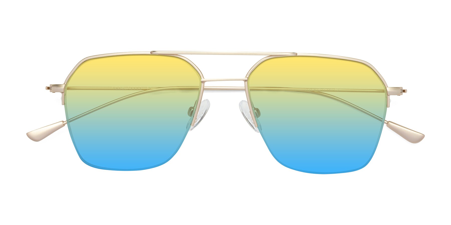 Folded Front of Largo in Jet Gold with Yellow / Blue Gradient Lenses