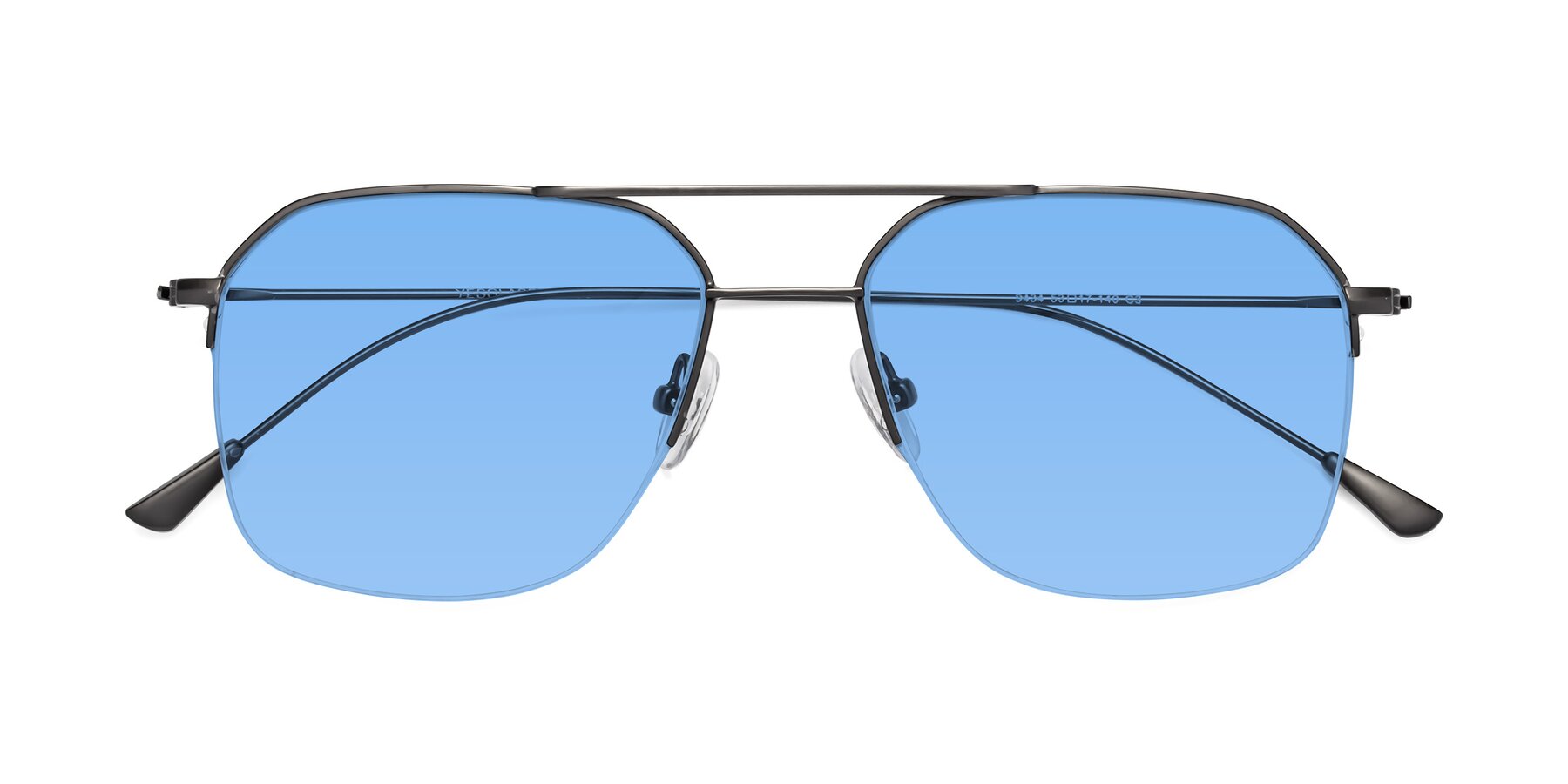Folded Front of Largo in Gunmetal with Medium Blue Tinted Lenses