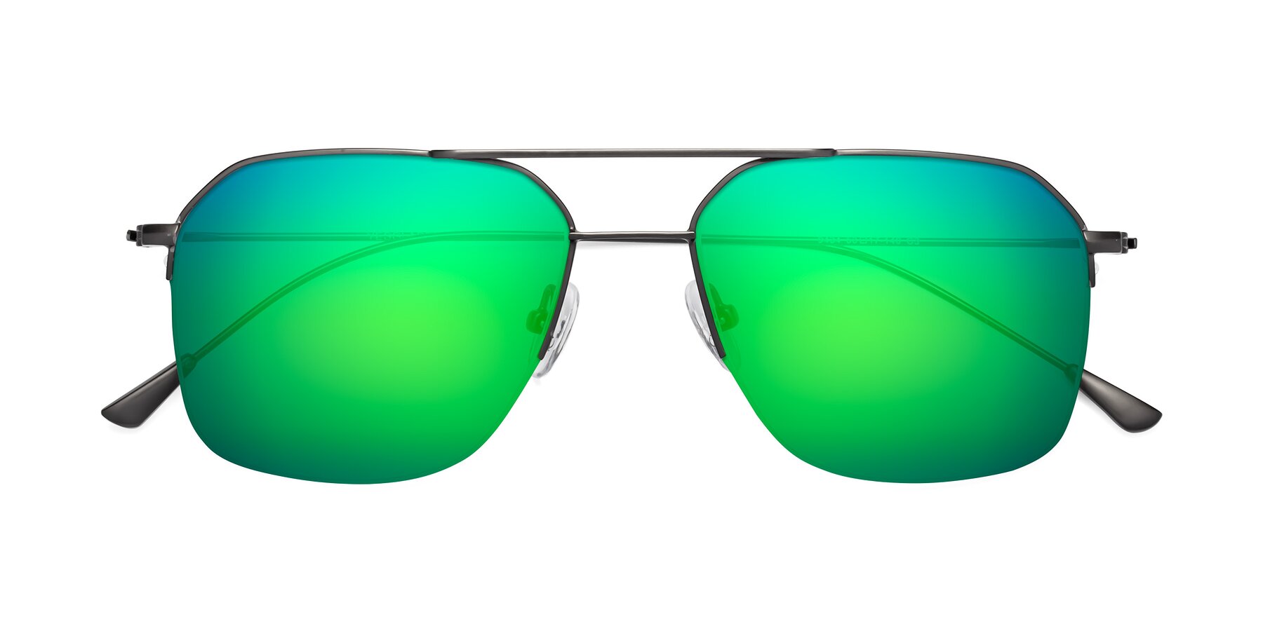 Folded Front of Largo in Gunmetal with Green Mirrored Lenses