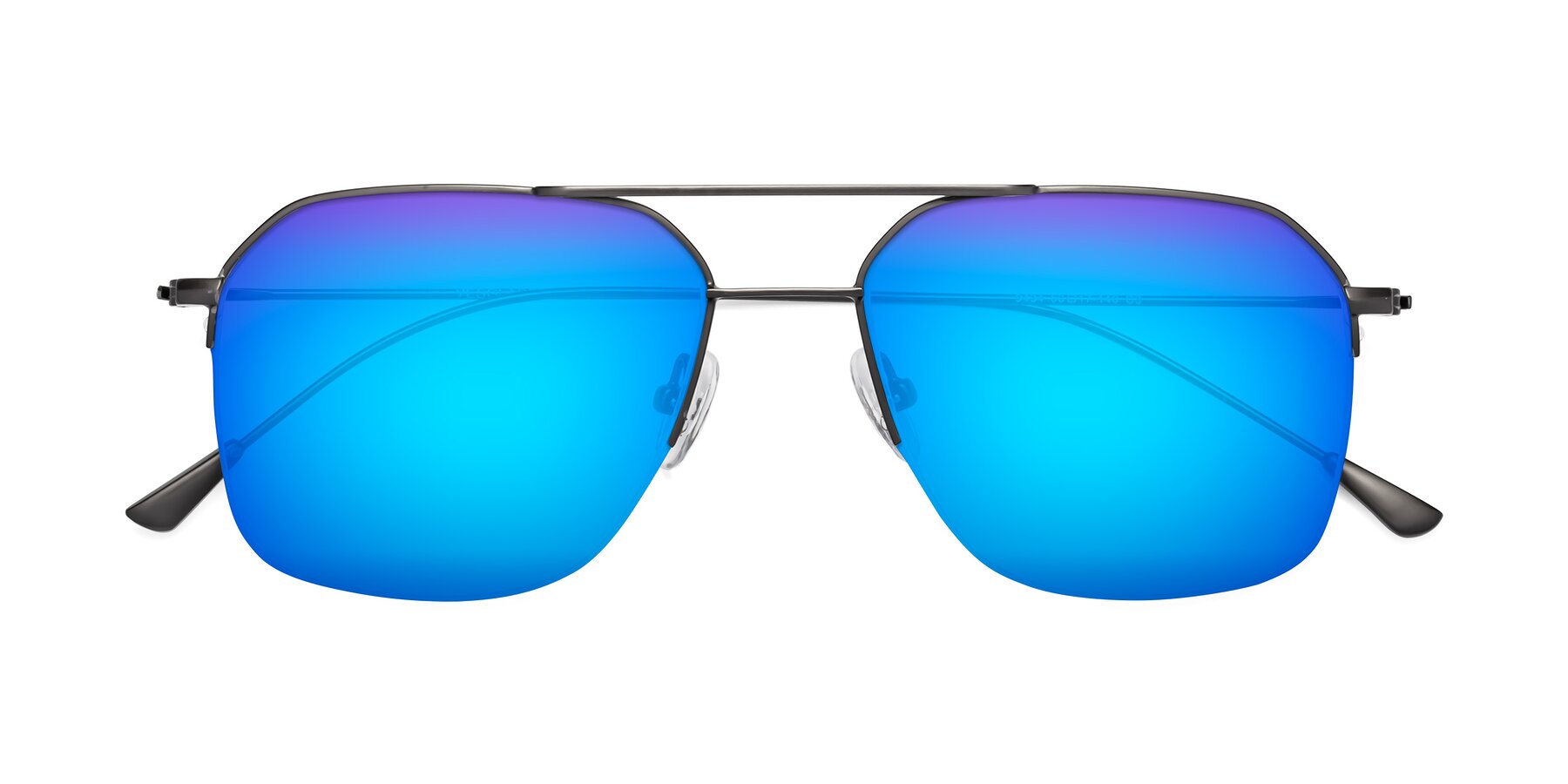 Folded Front of Largo in Gunmetal with Blue Mirrored Lenses