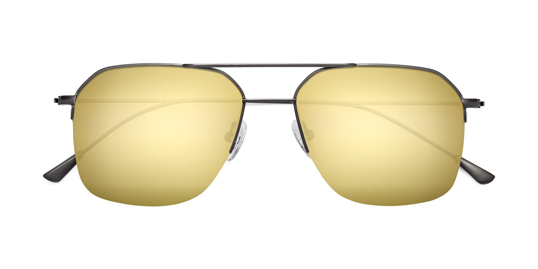 Folded Front of Largo in Gunmetal with Gold Mirrored Lenses