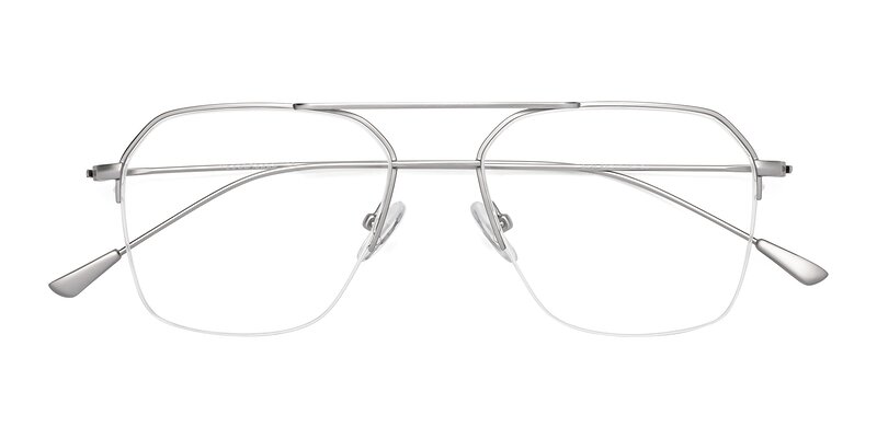 Silver Grandpa Geometric Semi-Rimless Blue Light Glasses - 9434