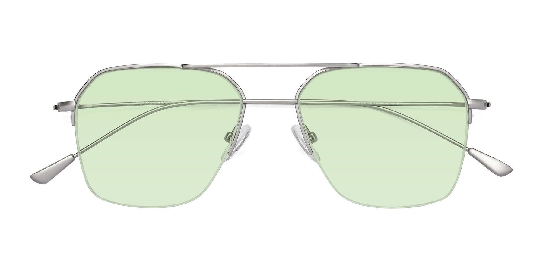 Folded Front of Largo in Silver with Light Green Tinted Lenses