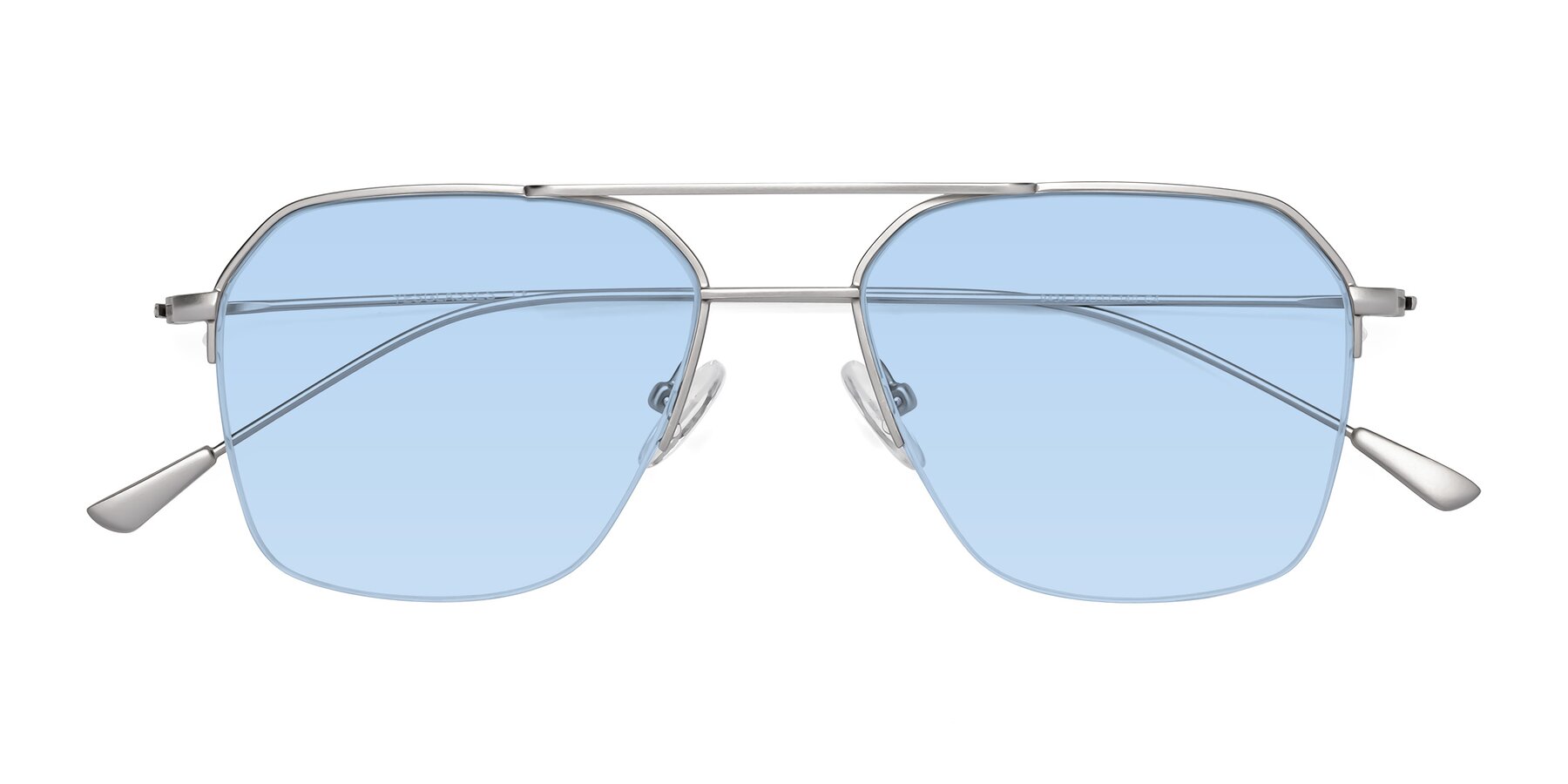Folded Front of Largo in Silver with Light Blue Tinted Lenses