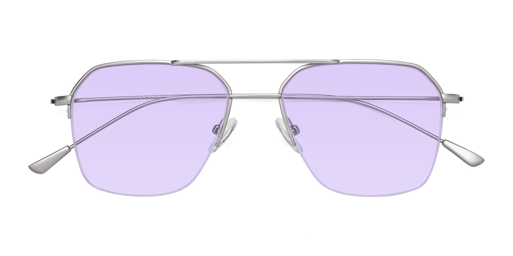 Folded Front of Largo in Silver with Light Purple Tinted Lenses