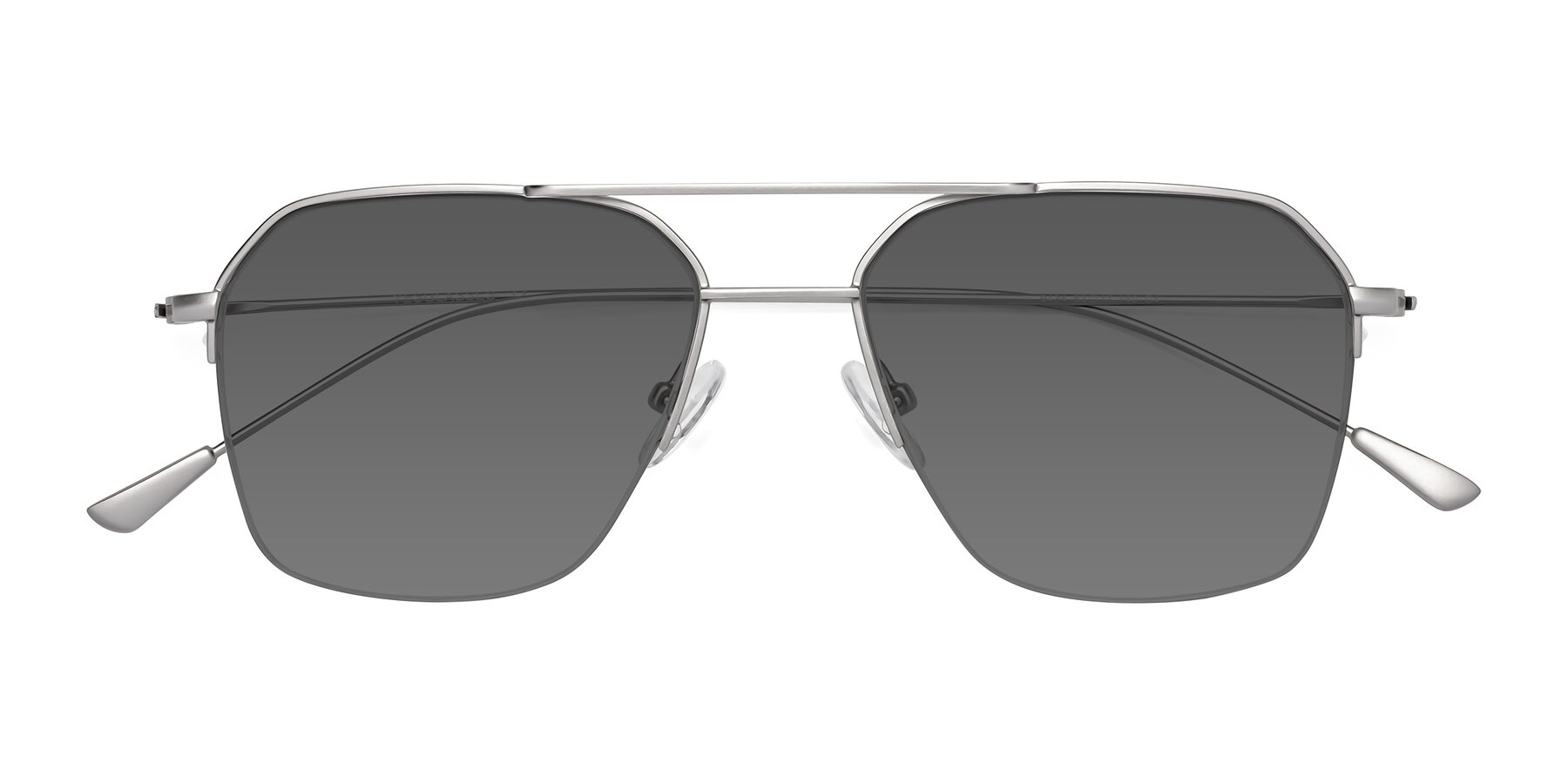 Folded Front of Largo in Silver with Medium Gray Tinted Lenses