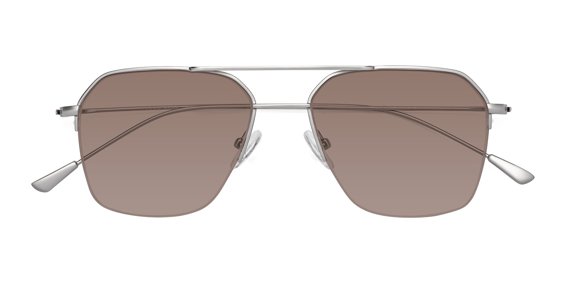 Folded Front of Largo in Silver with Medium Brown Tinted Lenses