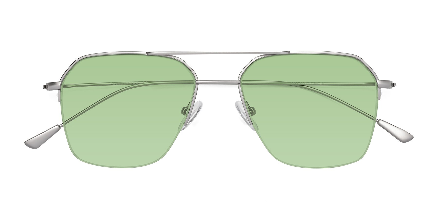Folded Front of Largo in Silver with Medium Green Tinted Lenses