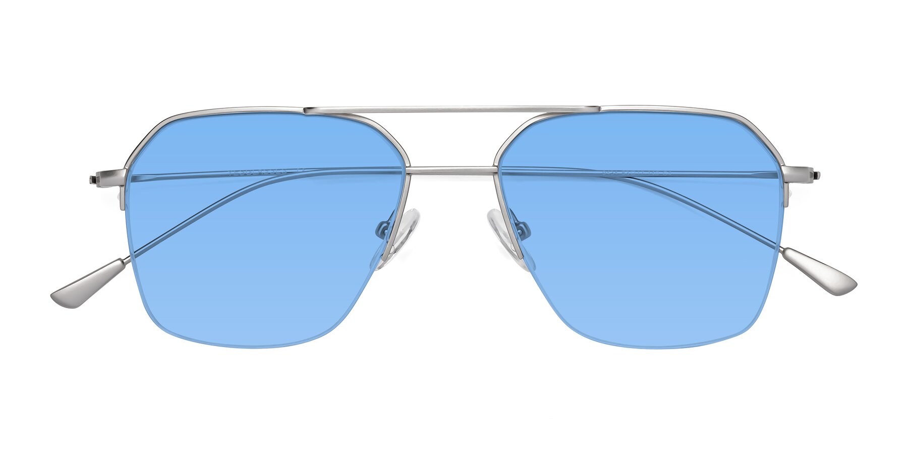 Folded Front of Largo in Silver with Medium Blue Tinted Lenses