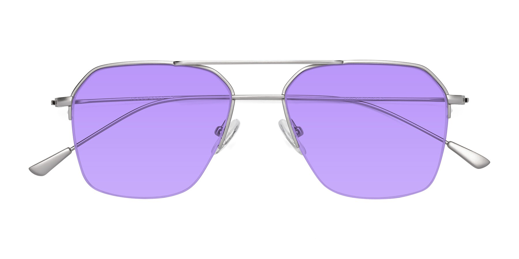 Folded Front of Largo in Silver with Medium Purple Tinted Lenses