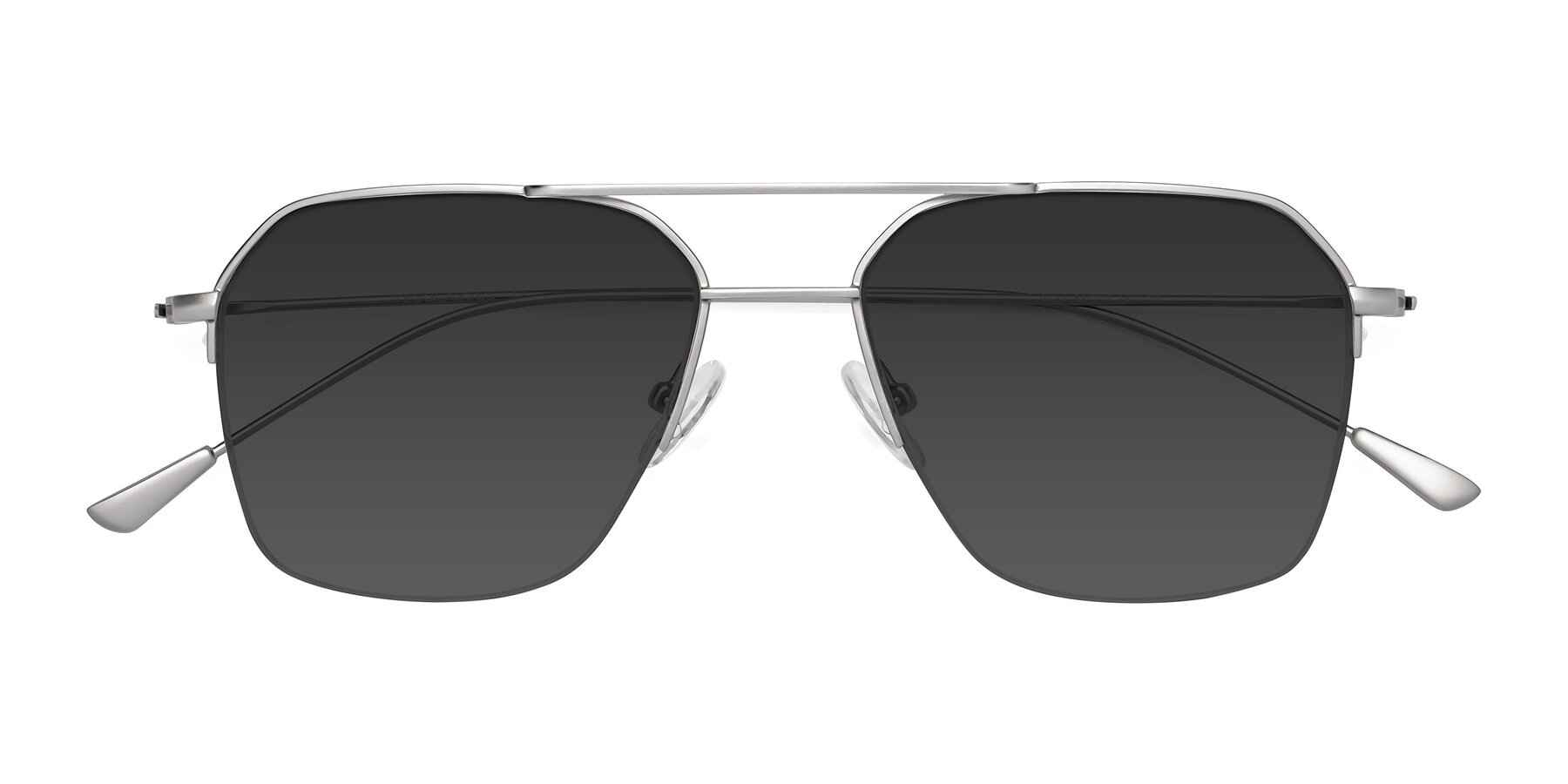 Folded Front of Largo in Silver with Gray Tinted Lenses