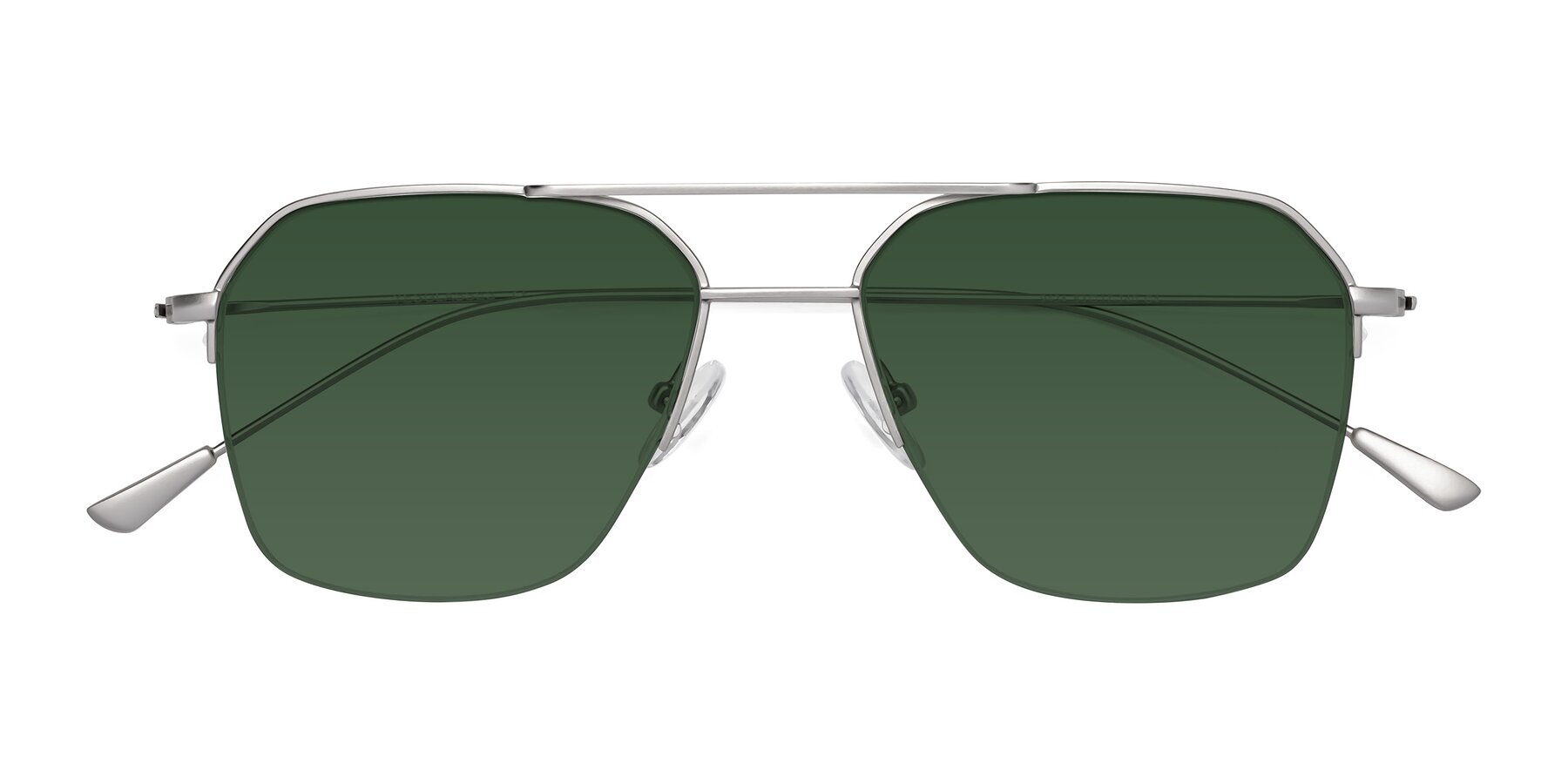 Folded Front of Largo in Silver with Green Tinted Lenses