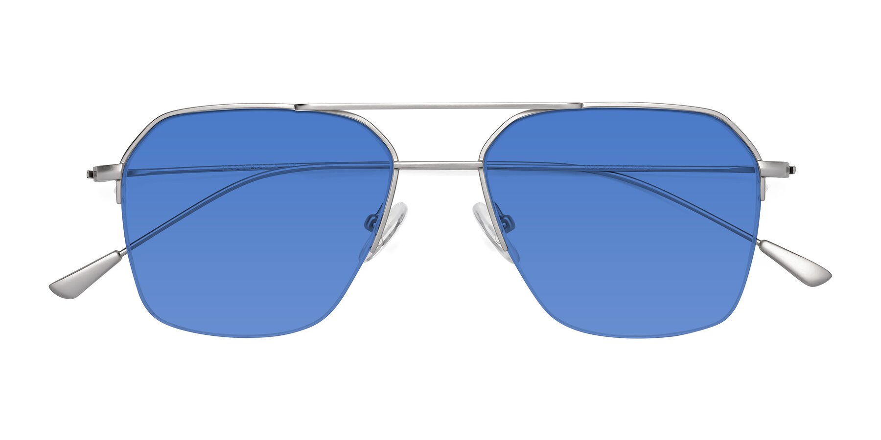 Folded Front of Largo in Silver with Blue Tinted Lenses
