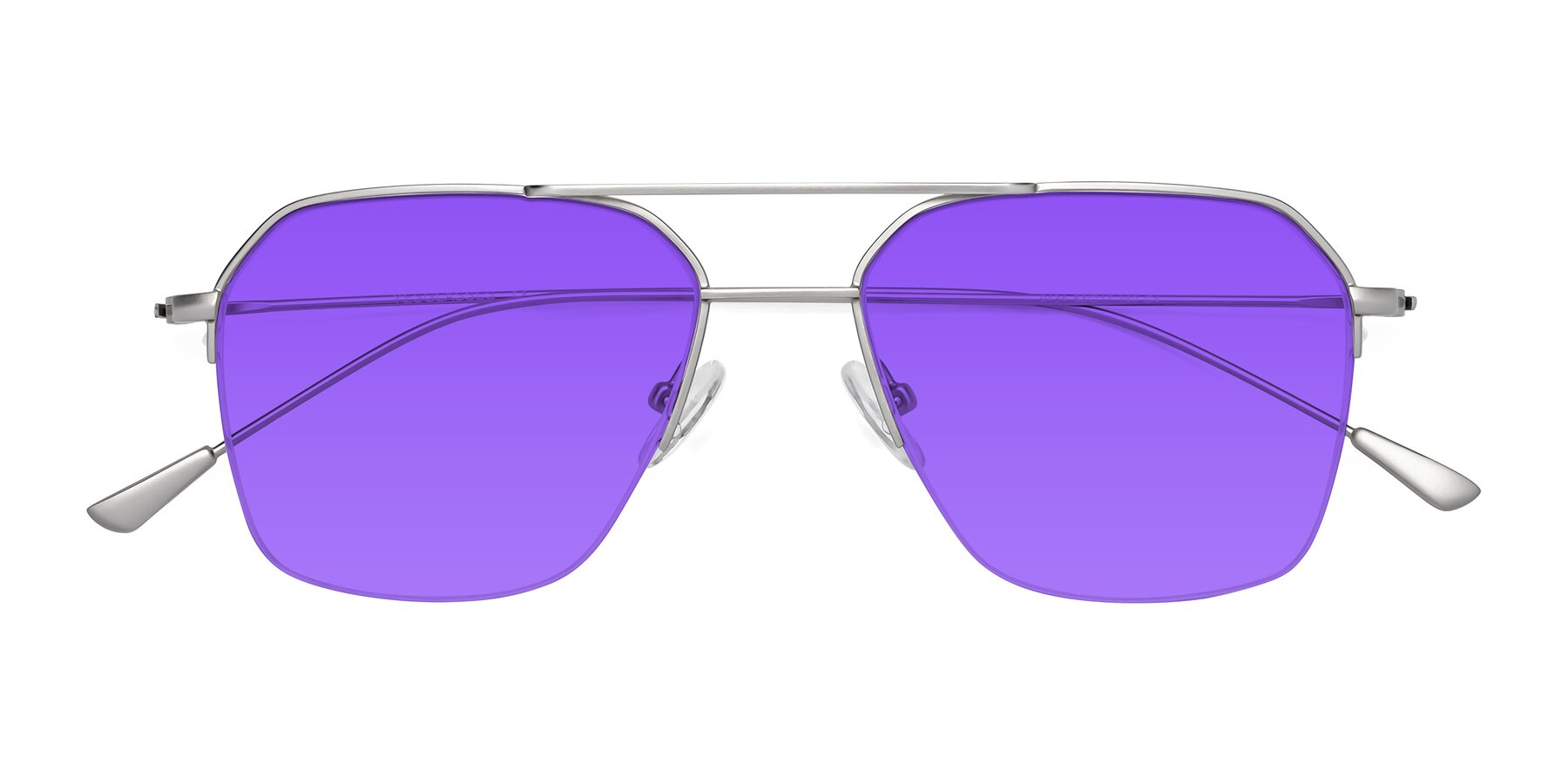 Folded Front of Largo in Silver with Purple Tinted Lenses