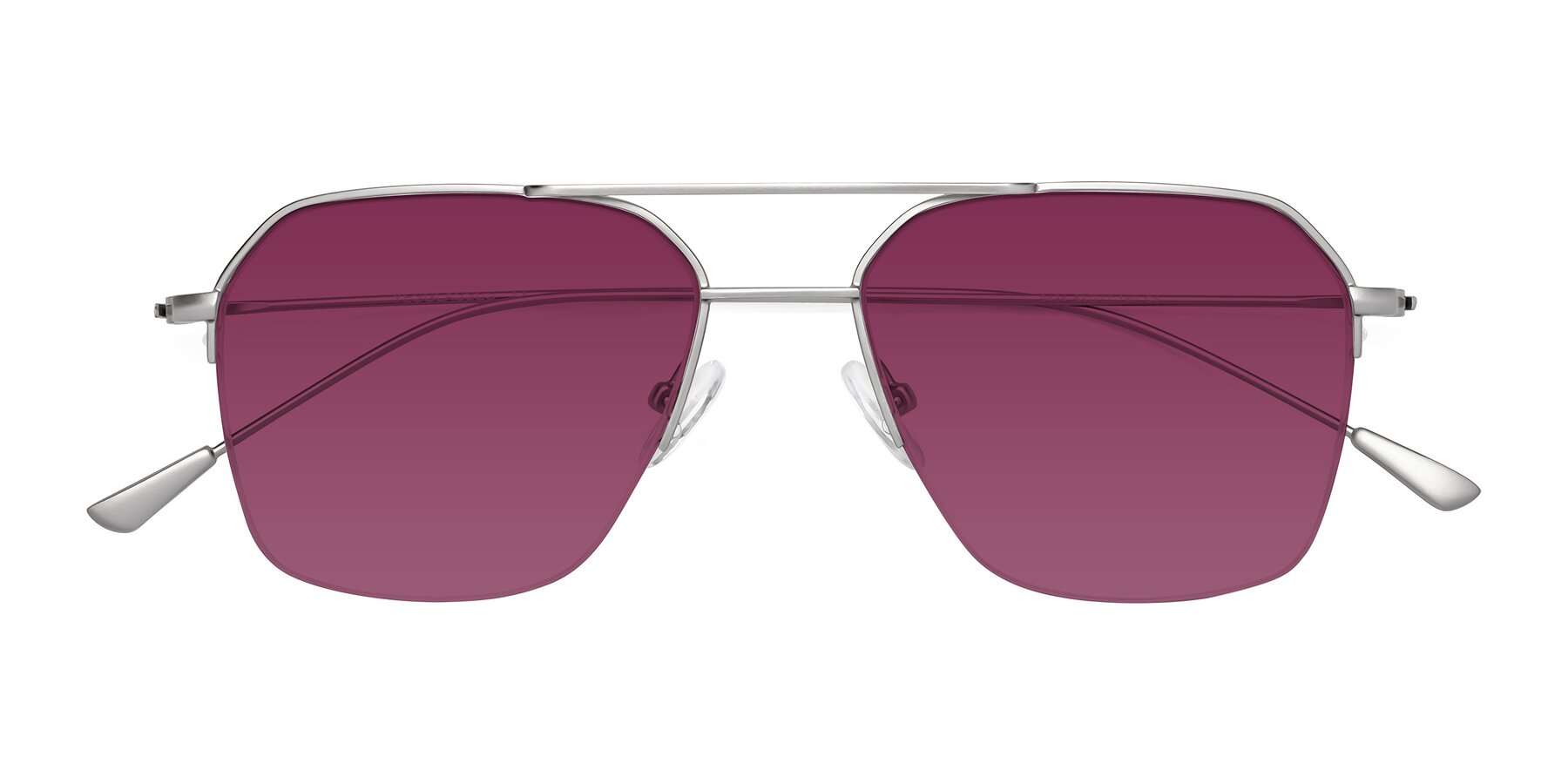 Folded Front of Largo in Silver with Wine Tinted Lenses