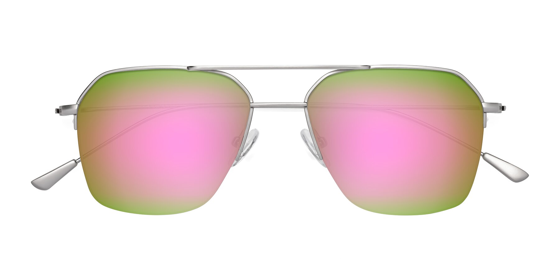 Folded Front of Largo in Silver with Pink Mirrored Lenses